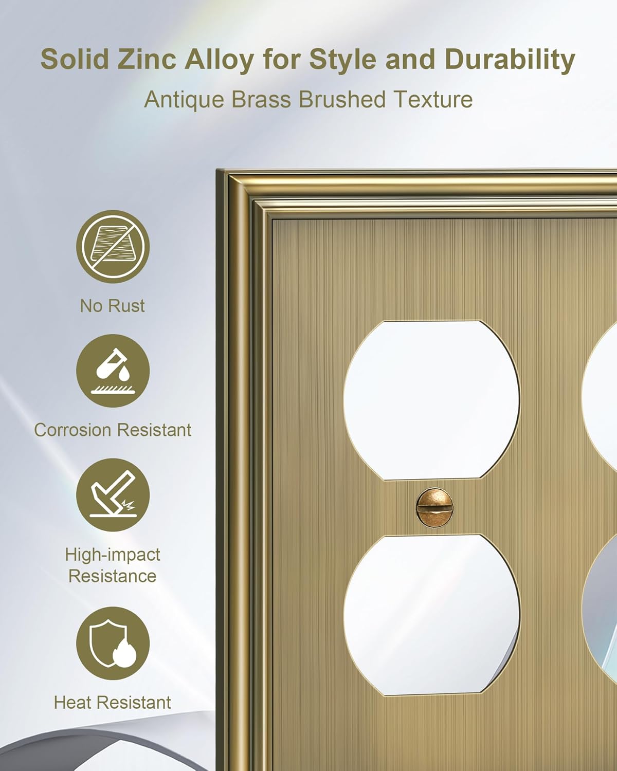2-Pack Double Duplex Outlet Cover, Antique Brass Decorative Switch Plates and Outlet Covers for Electrical Outlet, Durable Zinc Alloy Wall Plates, 2 Gang Receptacle Cover, Corrosion Resistant
