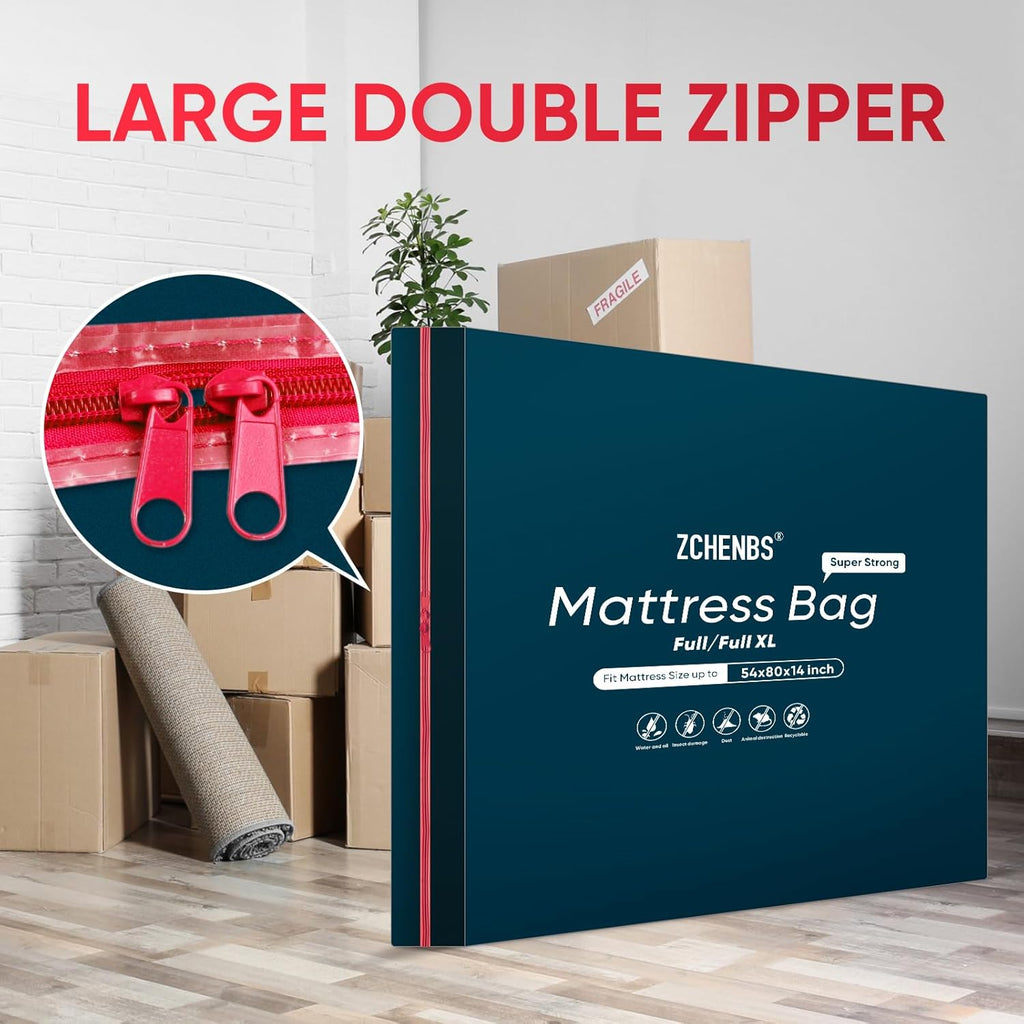 ZCHENBS® – Mattress Bags for Moving and Storage,Mattress Bag with Zippers,5 Mil Ultra-Thick Bed Bag,Waterproof,Anti-Tear,Heavy-Duty Mattress bag (Black, Full/Full XL-(2 Pack))