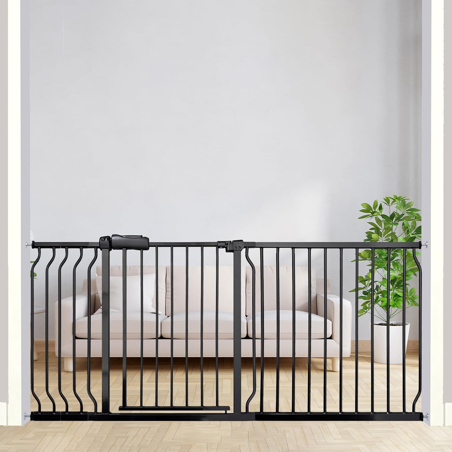Extra Wide Baby Gate 67-71.6 Inch, Heavy Duty Safety Gate Indoor for Kids & Pets, Black Metal Dog Gate, Pressure Mounted No Drilling Pet Gate for Large Openings, 30 Inch Tall