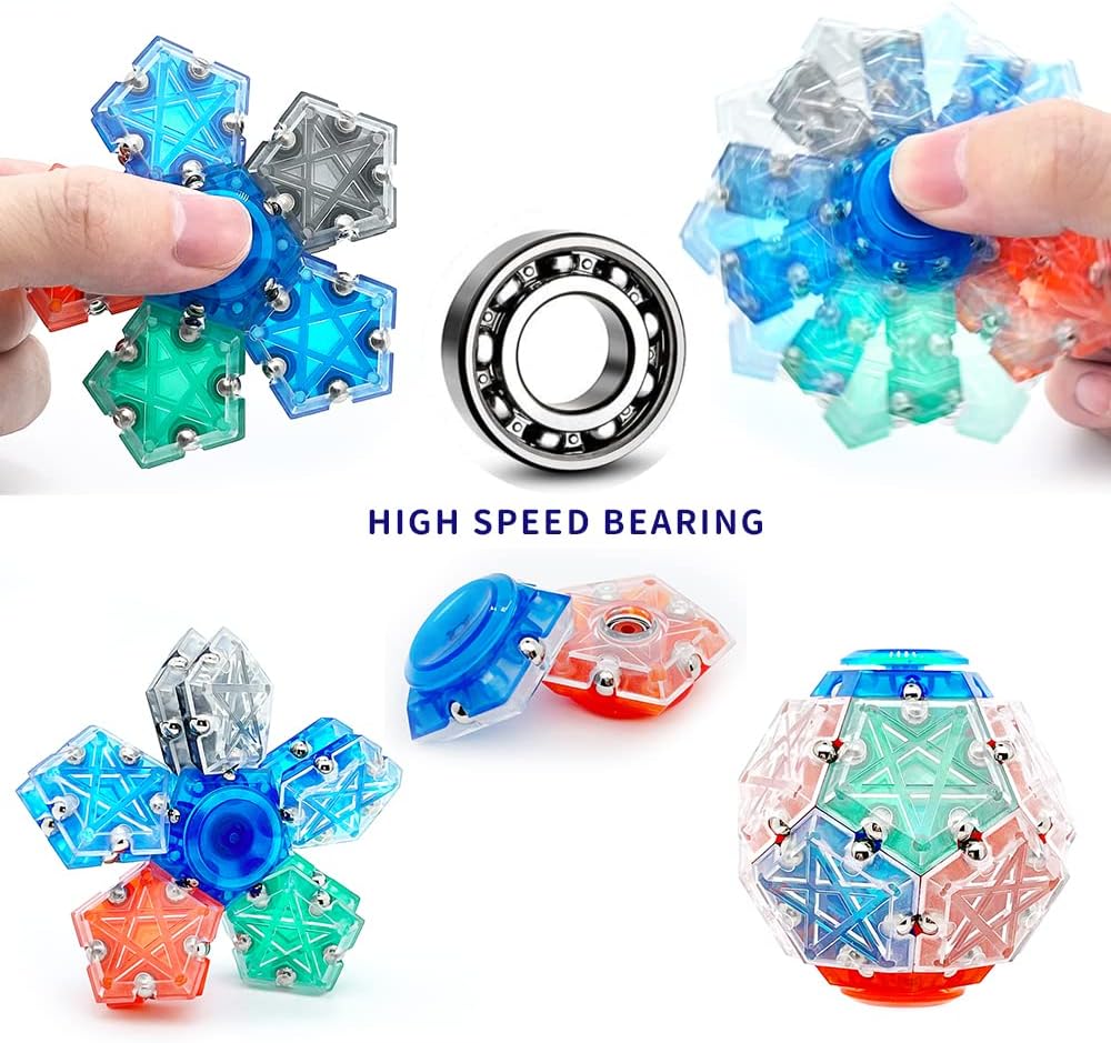 Magnetic Fidget Spinner Toys 14-Piece Set，Puzzle Balls Building Blocks，Stress Reduction and Anxiety Relief Hand Spinner for Adults Kids…