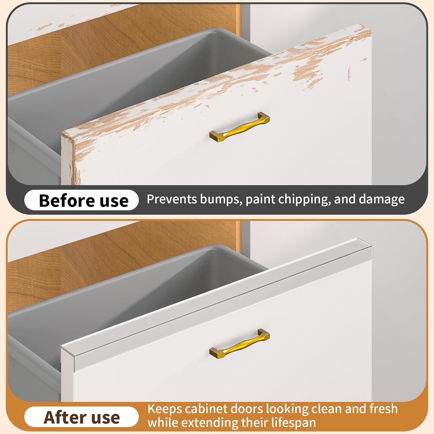 Cabinet Protectors for Kitchen Cabinets, Cabinet Door Edge Protector PVC Edge Guard Drawer Protector Prevent Wear, Chipping, Discoloration, Bumpers Clear, 3/4" Thick, 23'' Length