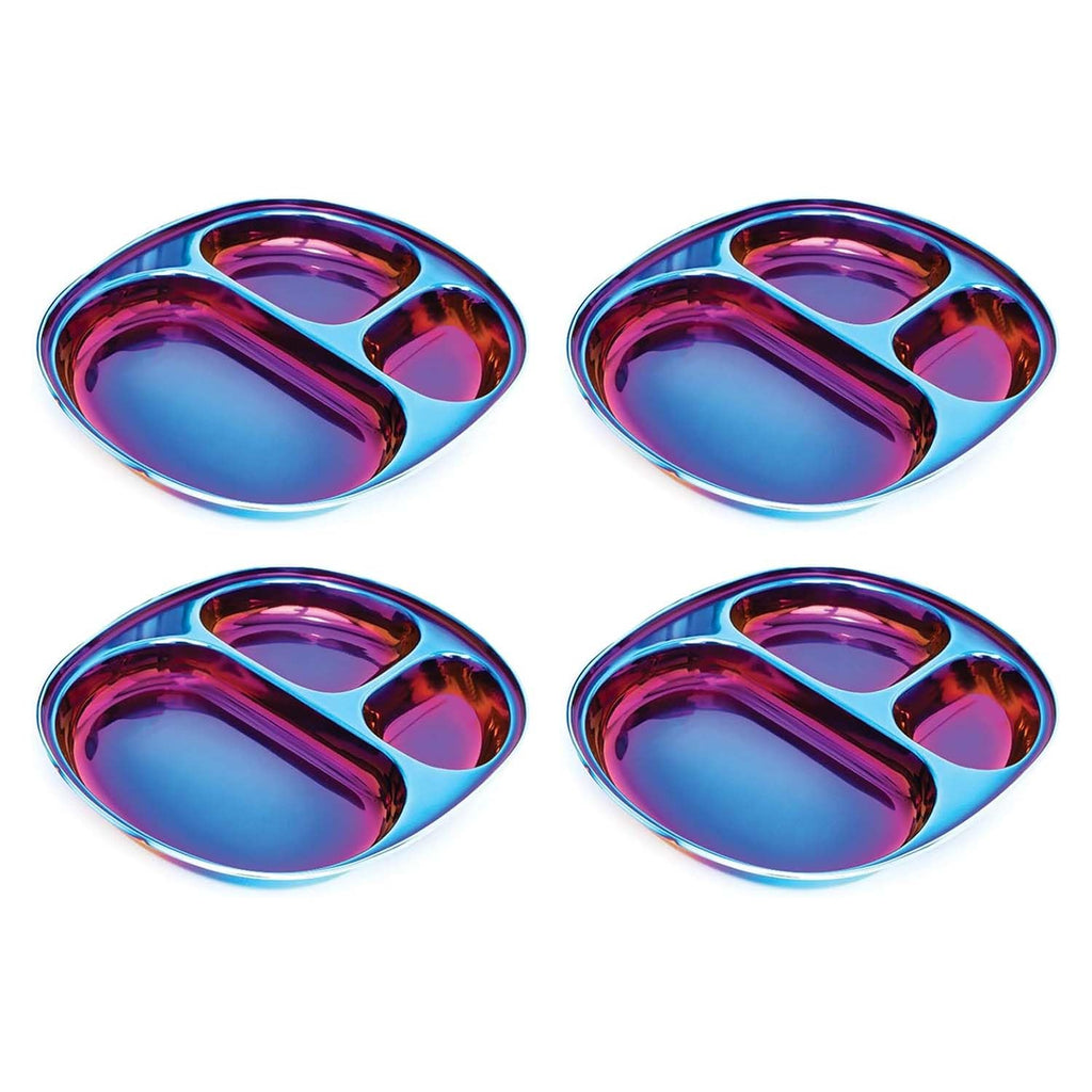 Ahimsa Stainless Steel Plates for Kids - Divided Plates for Toddlers, Pediatrician Designed, Non Toxic Toddler Plate, BPA Free & Dishwasher Safe (Blue Set of 4)