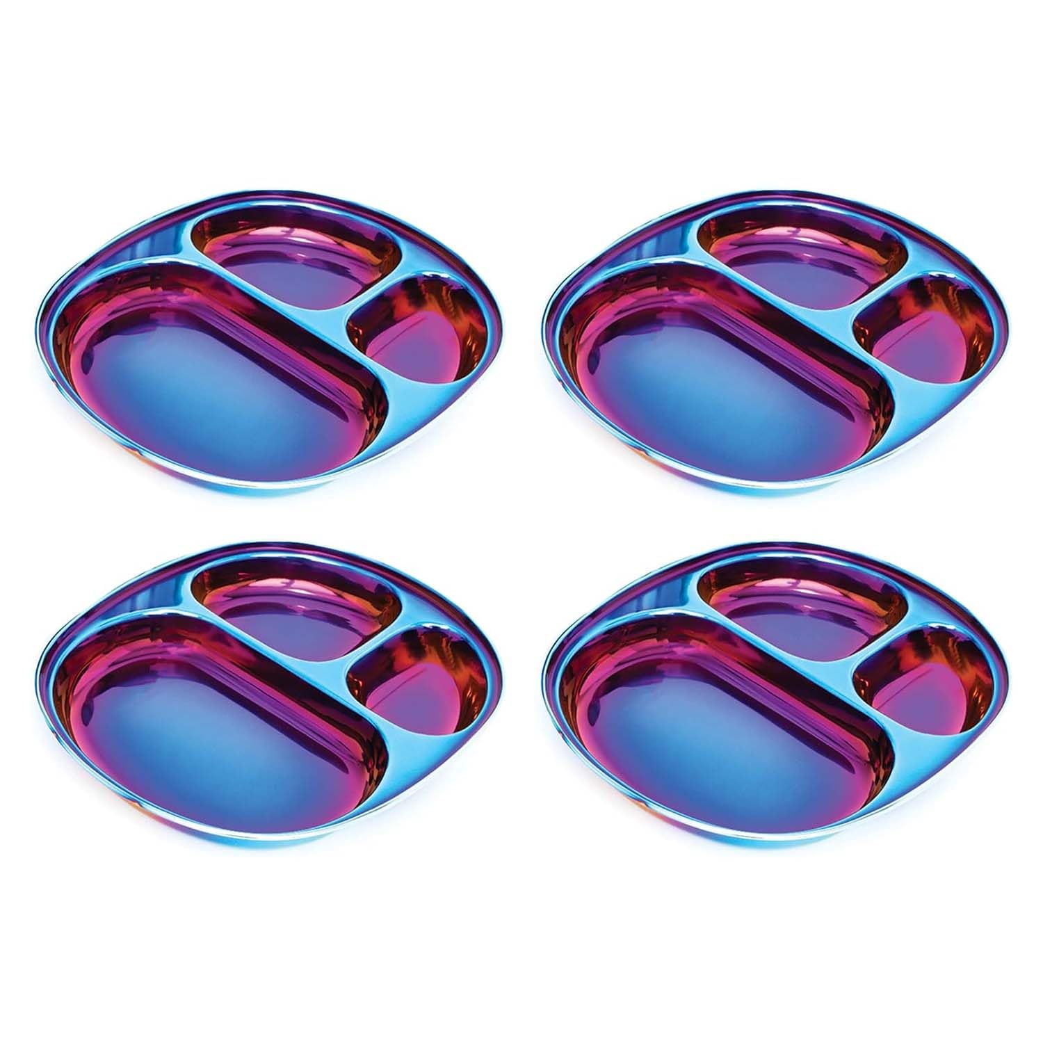 Ahimsa Stainless Steel Plates for Kids - Divided Plates for Toddlers, Pediatrician Designed, Non Toxic Toddler Plate, BPA Free & Dishwasher Safe (Blue Set of 4)