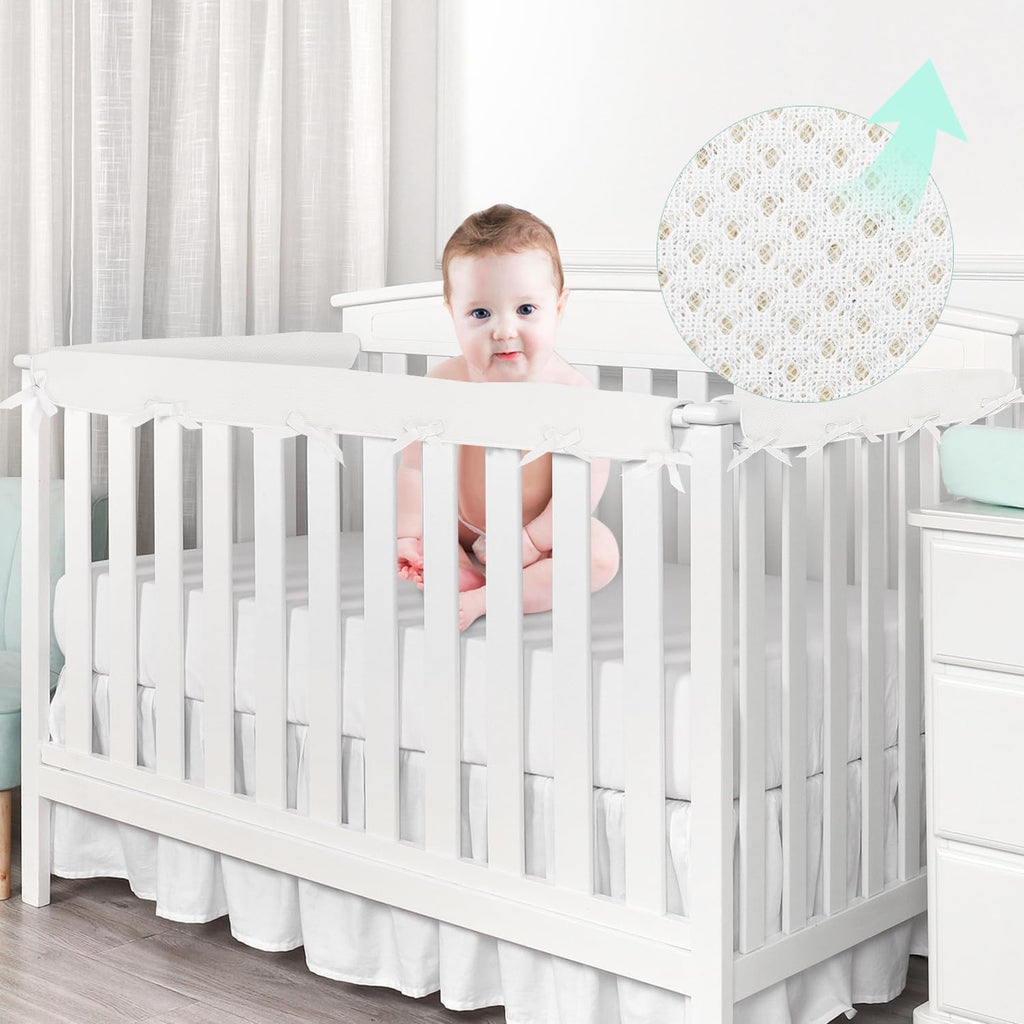 3 in 1 Crib Rail Covers for Life Size Cribs,White Soft Anti-Collision Strip Corner Covers,Protect Baby Teeth and Save Crib Rails, Rail Edge Protector Strip (white01)