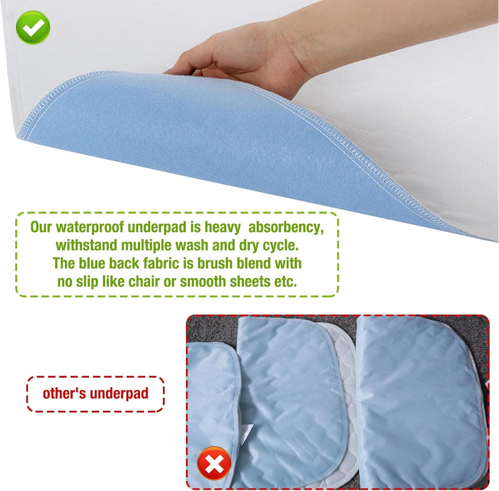 Bamuho Bed Pads for Incontinence Washable with 4 Layers of Protection, Waterproof Bed Pads Large 2 Pack 34" x 52" Great for Adult, Children and Pets