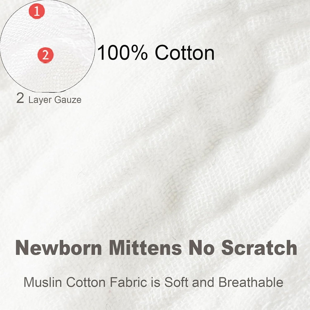 Newborn Mittens No Scratch 100% Cotton Mitts Boy Girl baby mittens 0-6 months 6 Pack