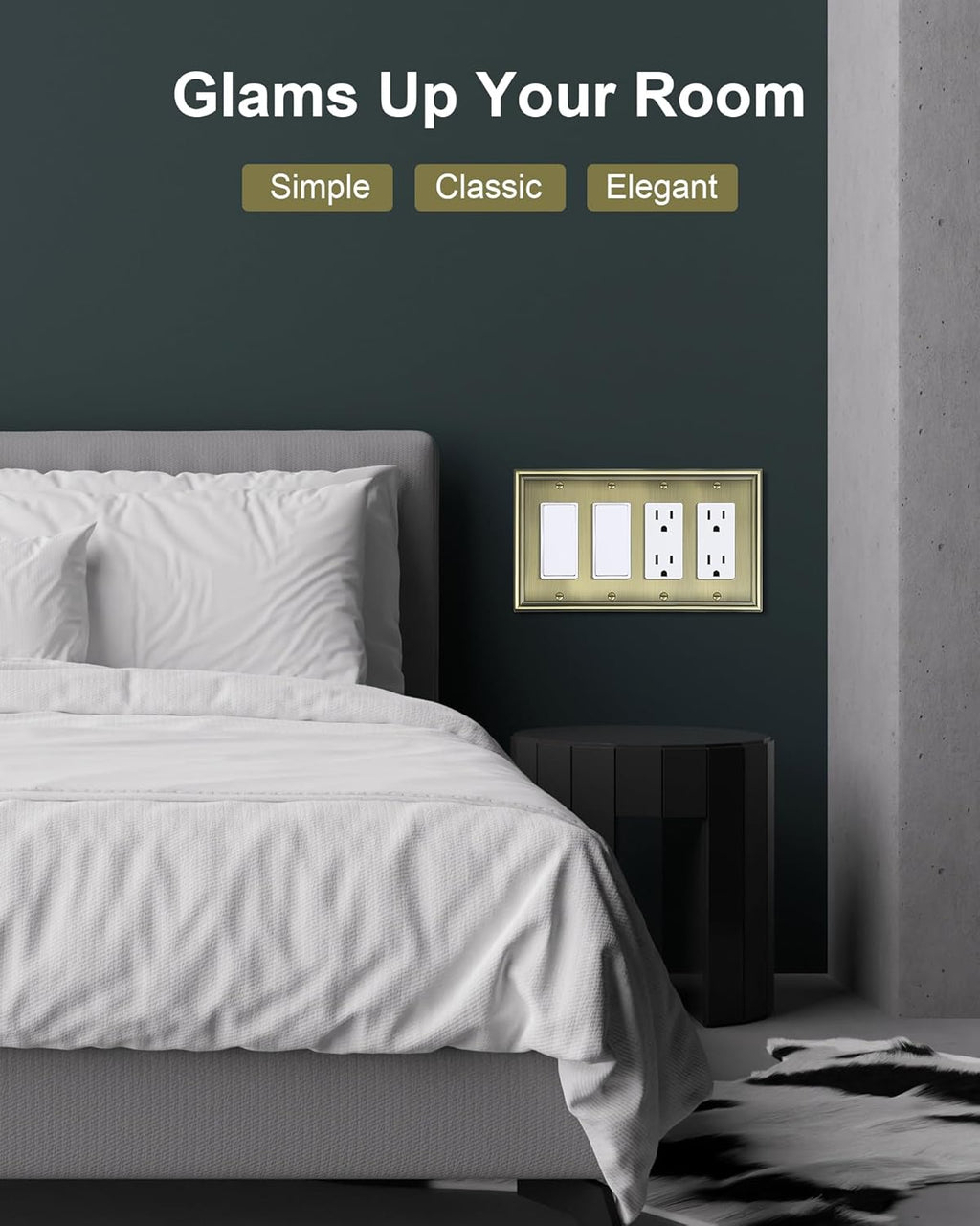 2-Pack Quad Decorator Cover Plate, Zinc Alloy Decorative Antique Brass Switch Plates and Outlet Covers, 4 Gang Wall Plate for Electrical Outlets, Receptacle, GFCI Outlet, Dimmer Switch