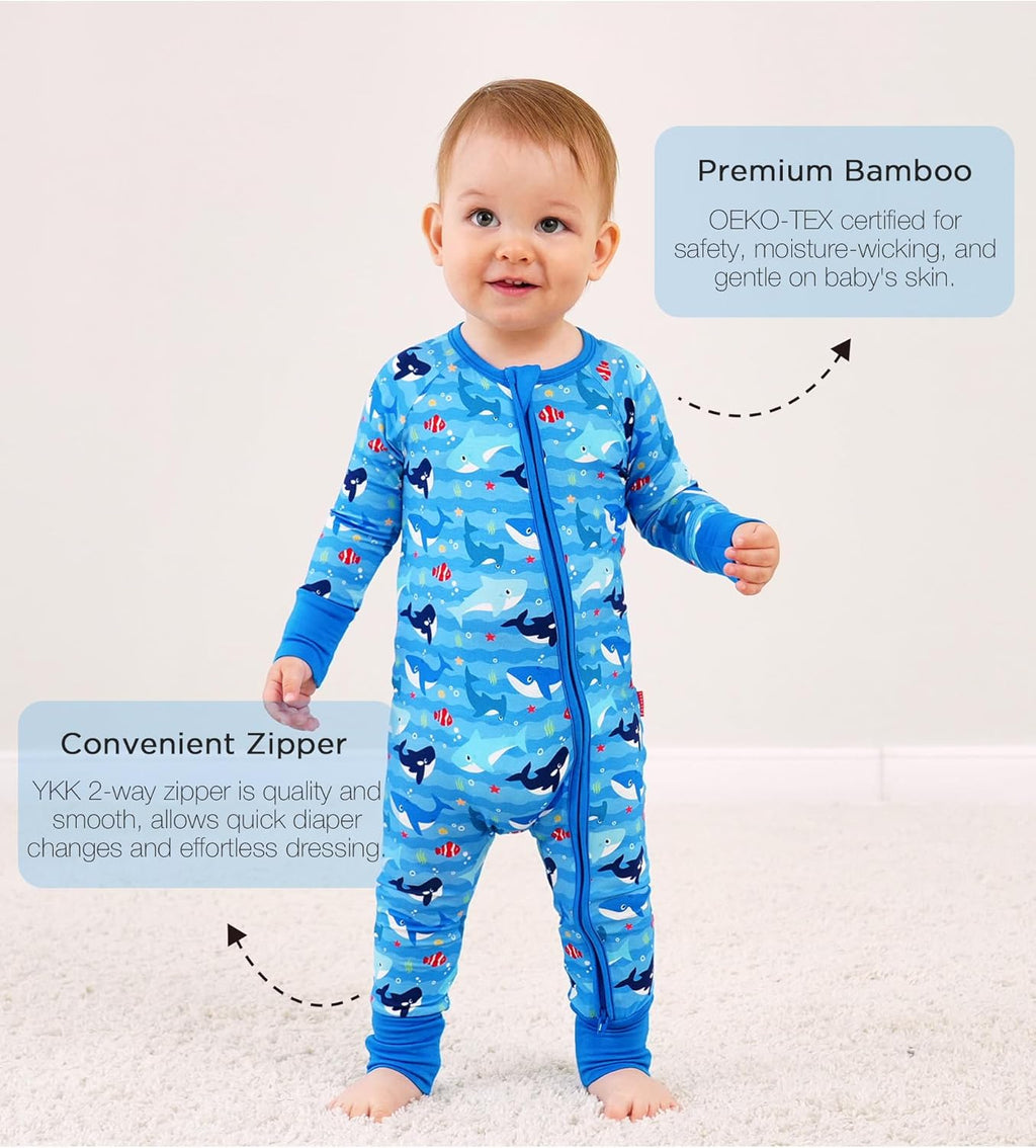 Baby One-Piece Romper Footless Bamboo Viscose Pajamas Sleepers for Baby Boys and Girls
