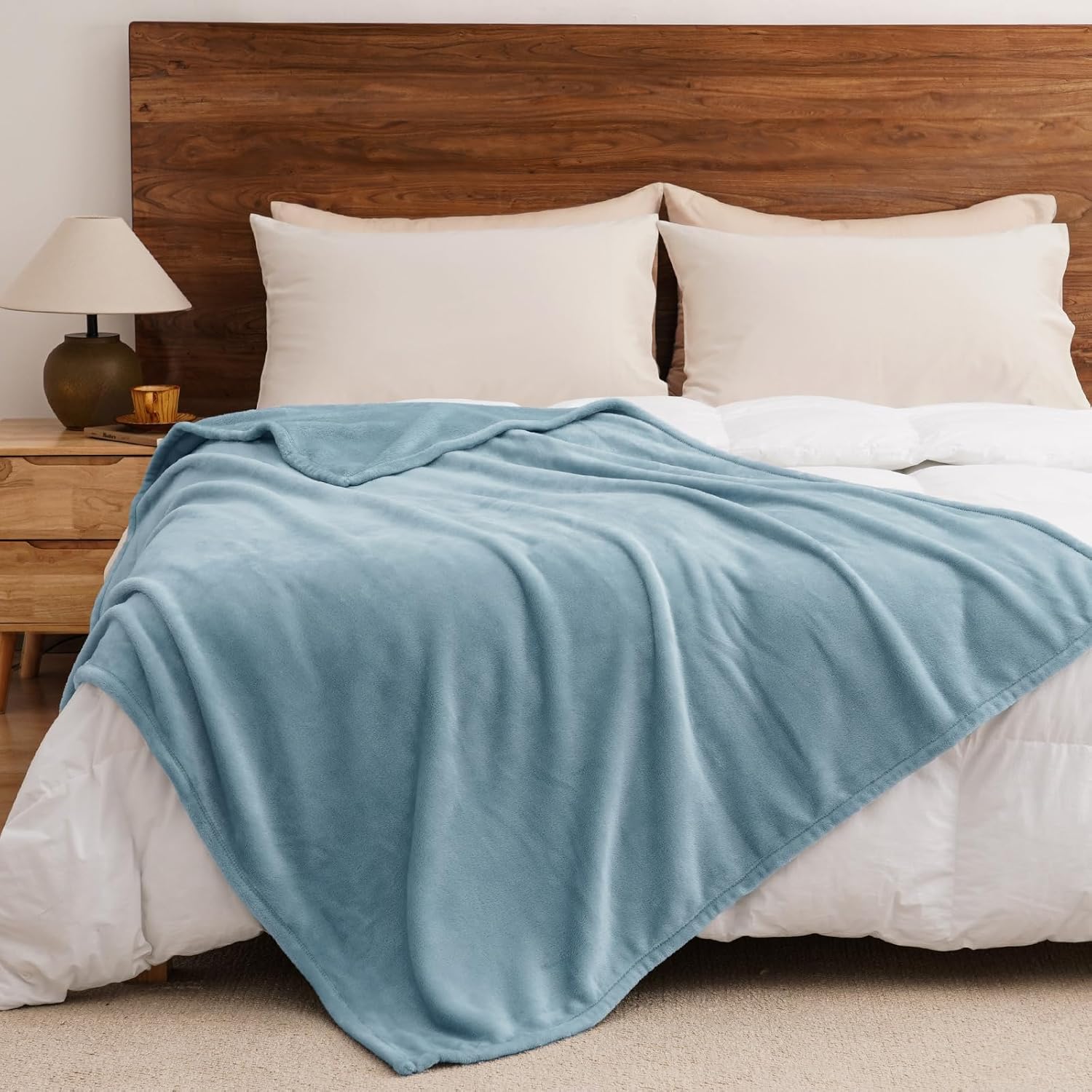 PHF Ultra Soft Fleece Throw Blanket, No Shed No Pilling Luxury Plush Cozy 300GSM Lightweight Blanket for Bed, Couch, Chair, Sofa Suitable for All Season, 50" x 60", Dusty Blue