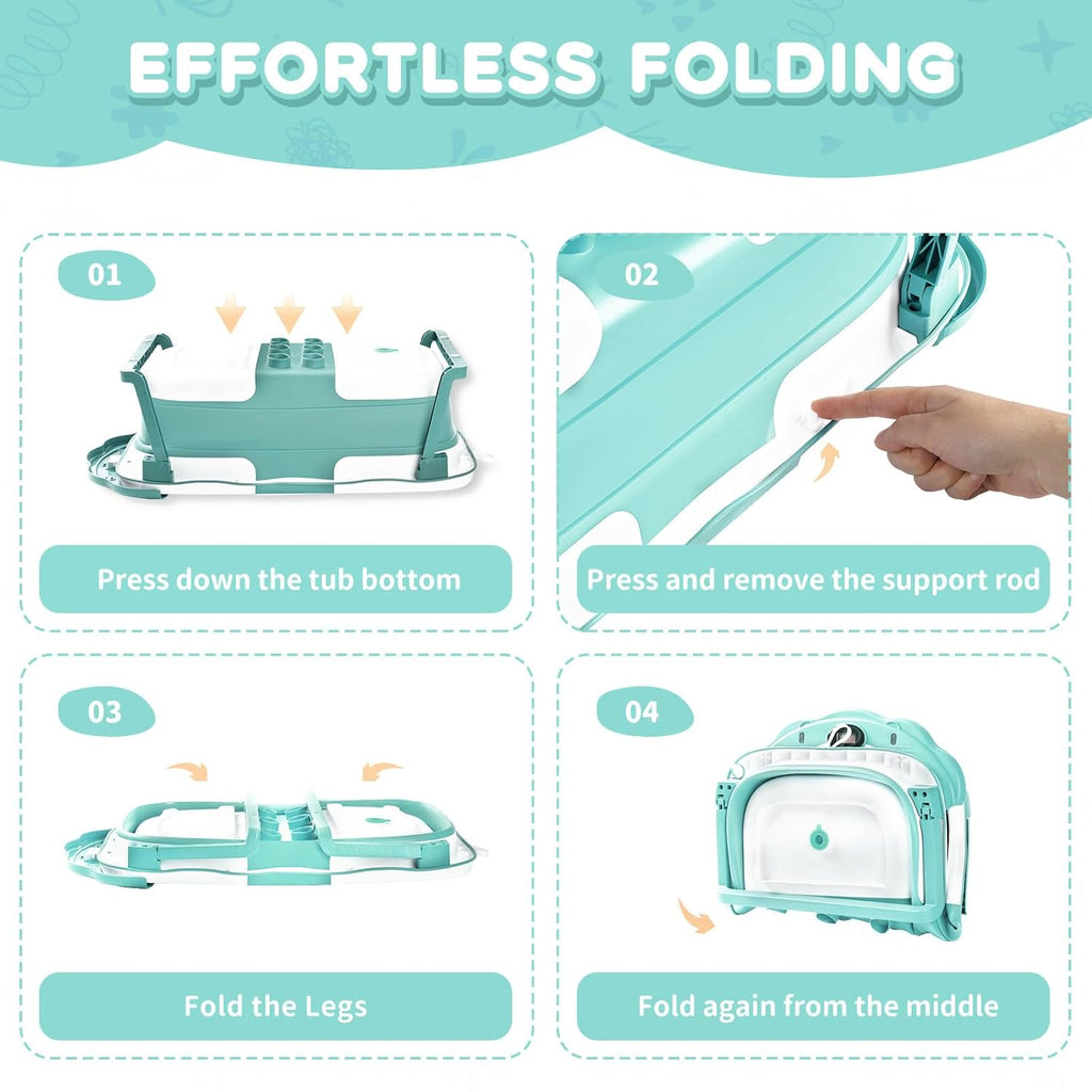 Baby Bathtub,Collapsible Baby Bath Tub with Thermometer & Soft Floating Cushion,Portable Travel Baby Bathtubs for Newborns to Toddlers 0-36 Months(Bear Green)