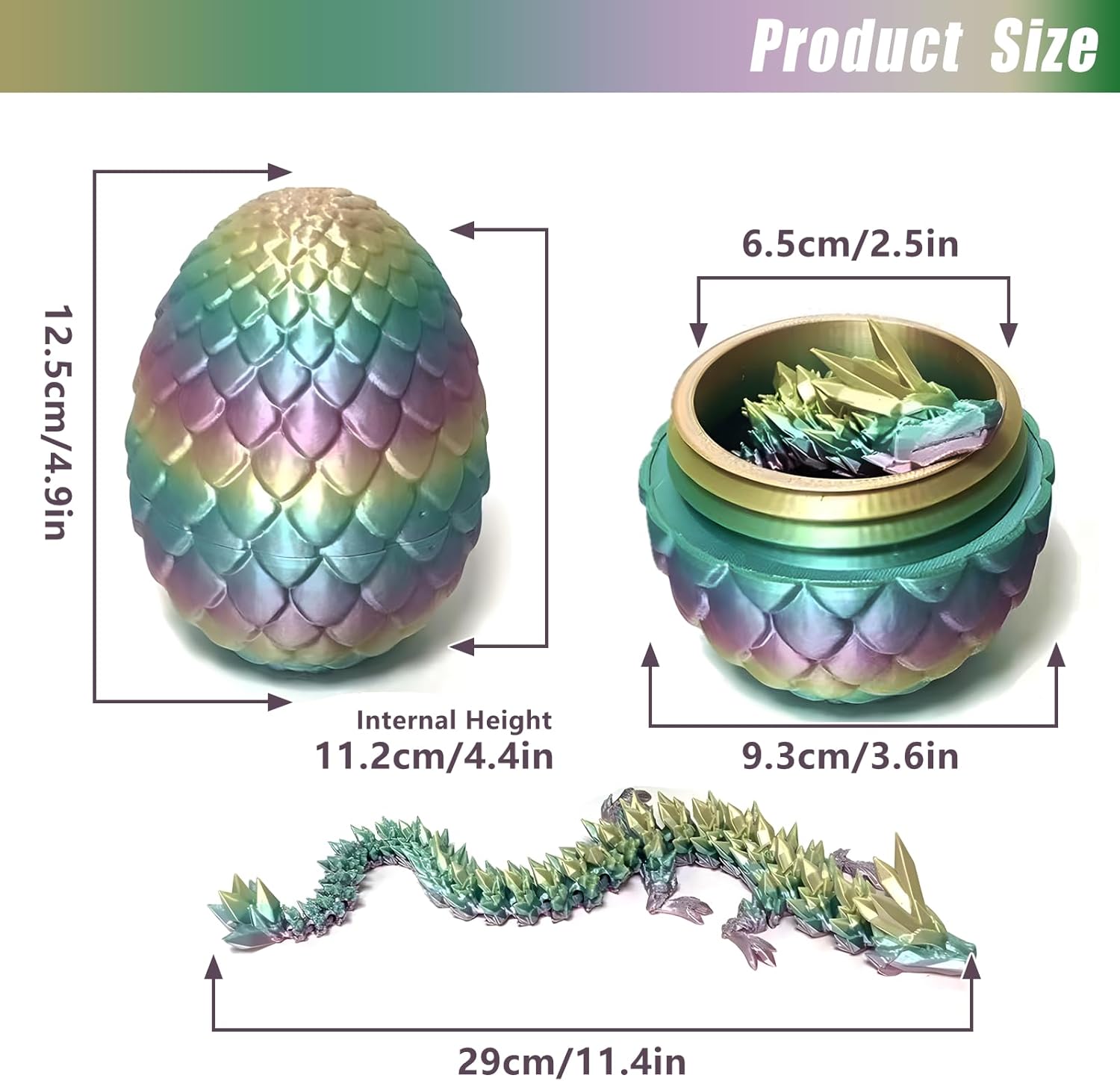 Easter Dragons 3D Printed Dragon Egg with Dragon Inside Crystal Dragon Fidget Toy for Adult Full Articulated Dragon for Home Office Decor