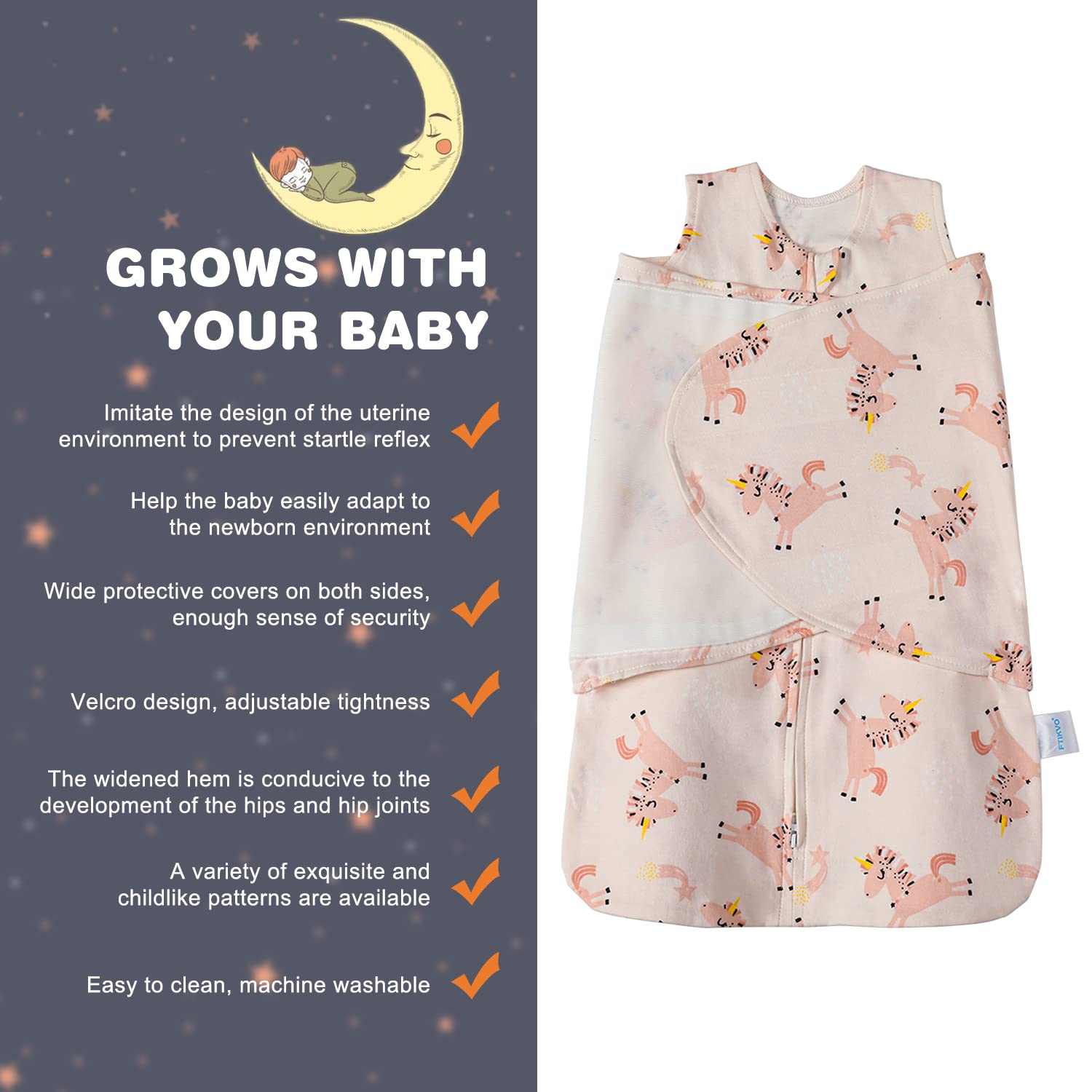 Swaddle-Blanket Baby Girl & Boy Swaddles Newborn Infant Transition 100% Cotton Wrap Blankets, 3-Way Adjustable Wearable Blanket, TOG 1.0 (Happy Unicorn, 3-6 Month)