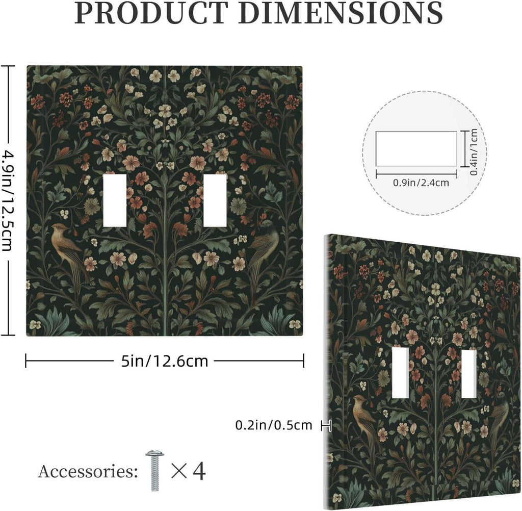 Decorative Switch Plates Vintage Morris Colorful Flower Green Leaf 2 Gang Double Toggle Outlet Light Switch Cover Wall Plate Electrical Faceplate For Bed Room Living Room Decor