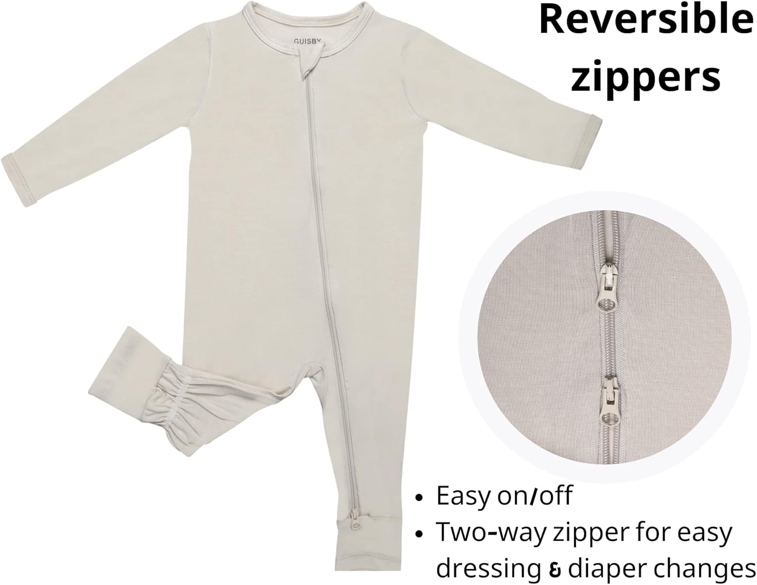 GUISBY Baby Pajamas with Mitten Cuffs - 3Pcs Girls Boys 2 Way Zipper Long Sleeve Rayon Sleepers