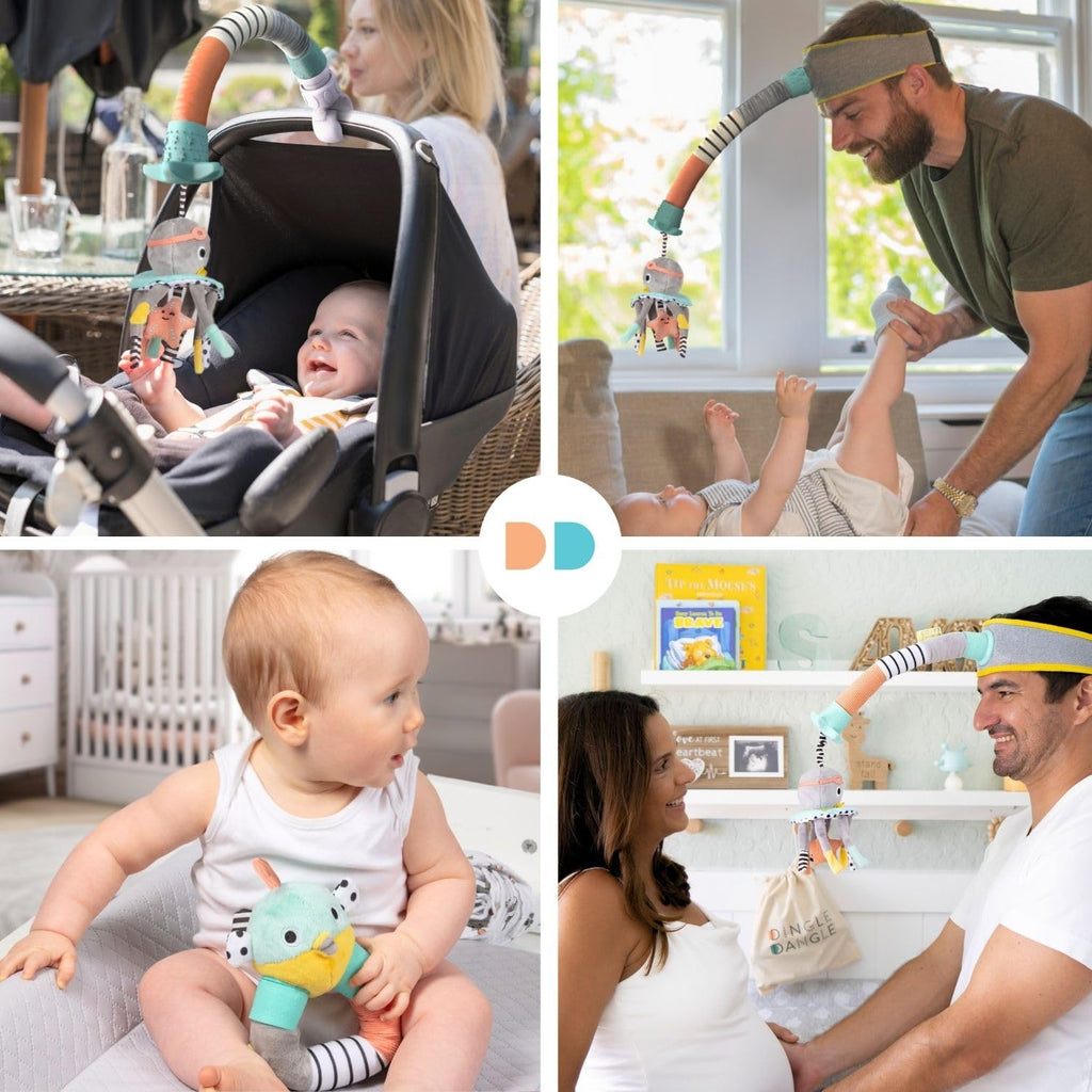 DINGLE DANGLE - Baby Gift Set - 3 in 1 Diaper Changing Helper Headband, Baby Mobile, & Sensory Rattle; Newborn Essentials Must Haves - Great Baby Registry or Shower Gift - Featured on Shark Tank