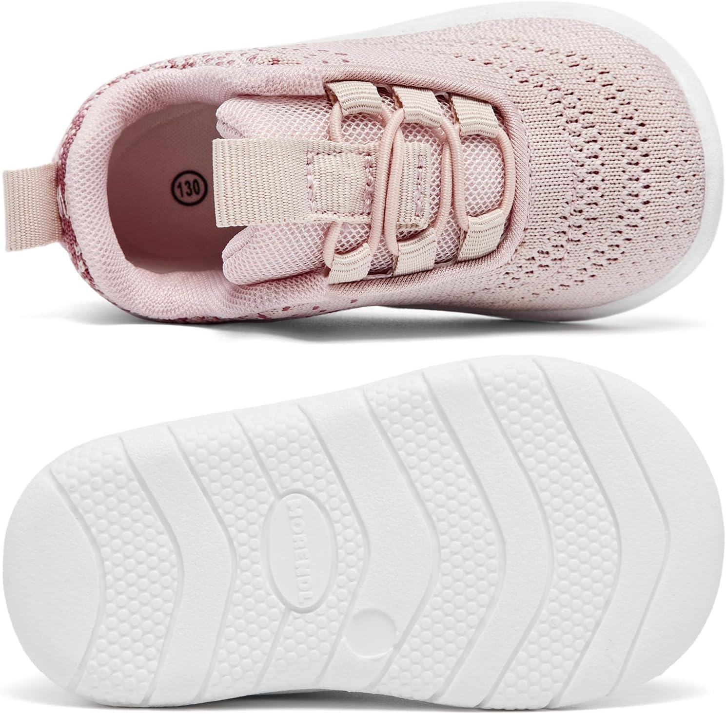 MORENDL Toddler Slip On Sneakers Baby Walking Shoes Non-Slip Breathable Unisex Pink Mesh Lace-Up Athletic Sneakers Infant Running Shoes