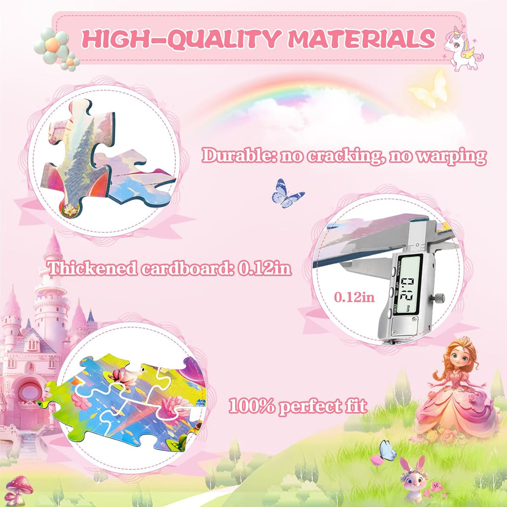 Floor Puzzles for Kids Ages 4-6, 70 Pieces Large Round Unicorn Princess Floor Puzzle Unicorn Jigsaw Puzzle Toy for 3 4 5 6 Toddler Girls - Educational Christmas, Birthday Gift