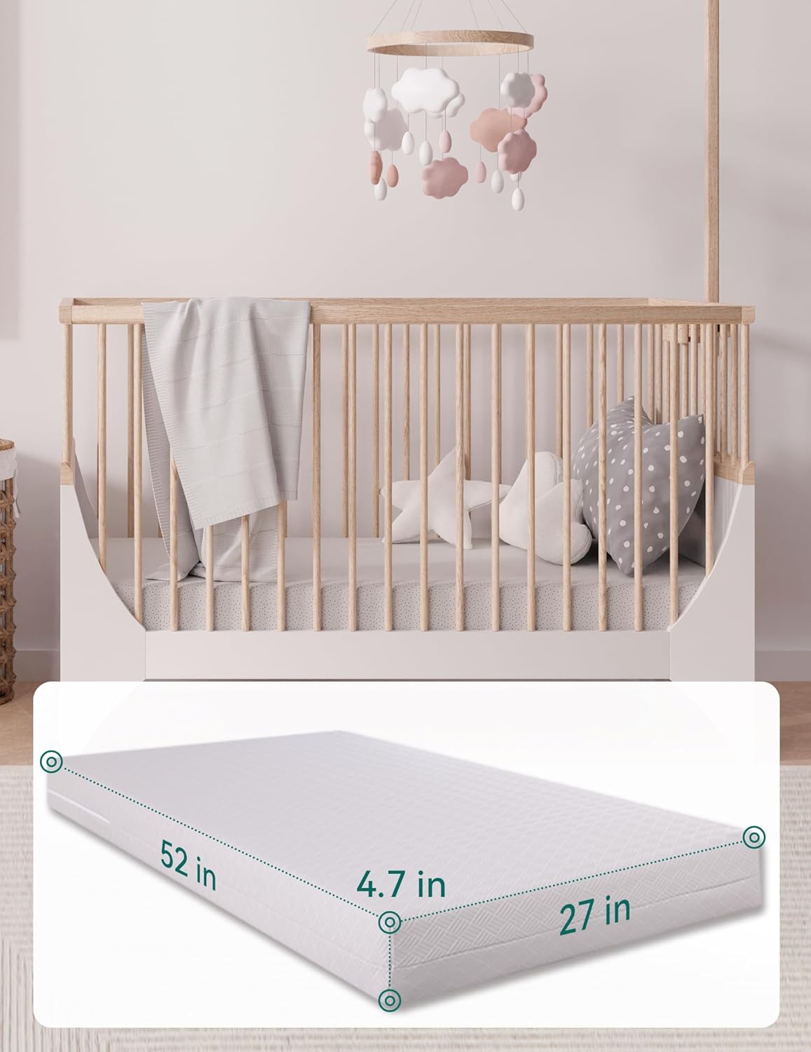 BABELIO Crib Mattress Memory Foam Toddler Mattress 2-Stage Standard Size Baby Mattress with Removable Waterproof Cover Grey