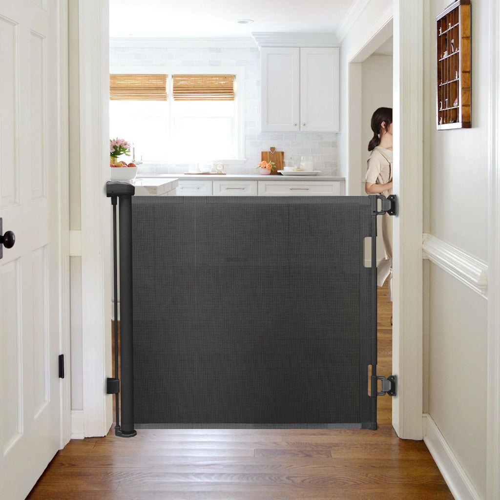 Retractable Baby Gate,Mesh Baby Gate or Mesh Dog Gate,33" Tall,Extends up to 55" Wide,Child Safety Gate for Doorways, Stairs, Hallways, Indoor/Outdoor, Black