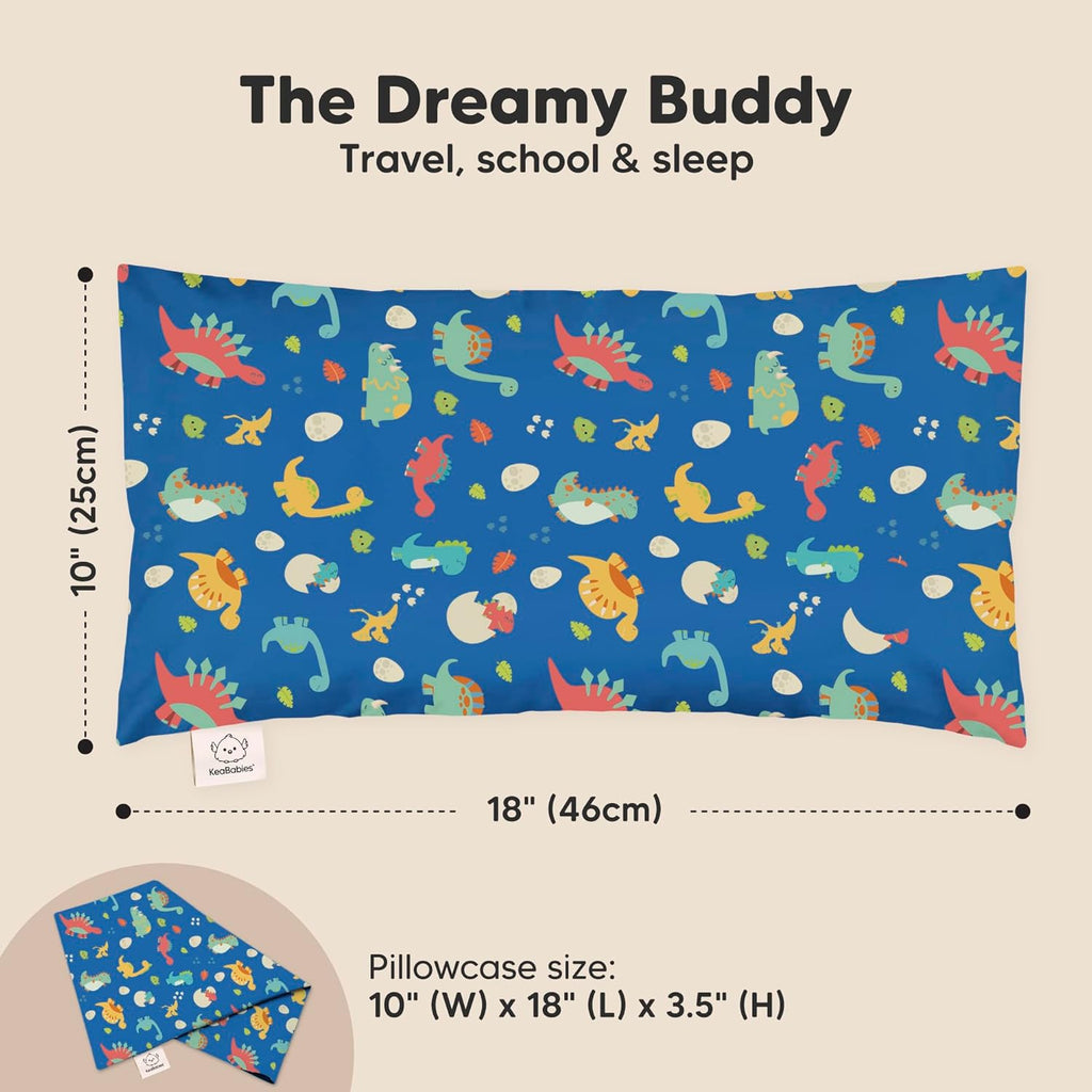Toddler Pillow with Pillowcase - 10x18 My Little Dreamy Kids Travel Bed Pillows for Sleeping, Organic Cotton Small Pillowcase, Soft & Breathable, Machine Washable, Toddlers 2-5 Years Old (DinoWorld)