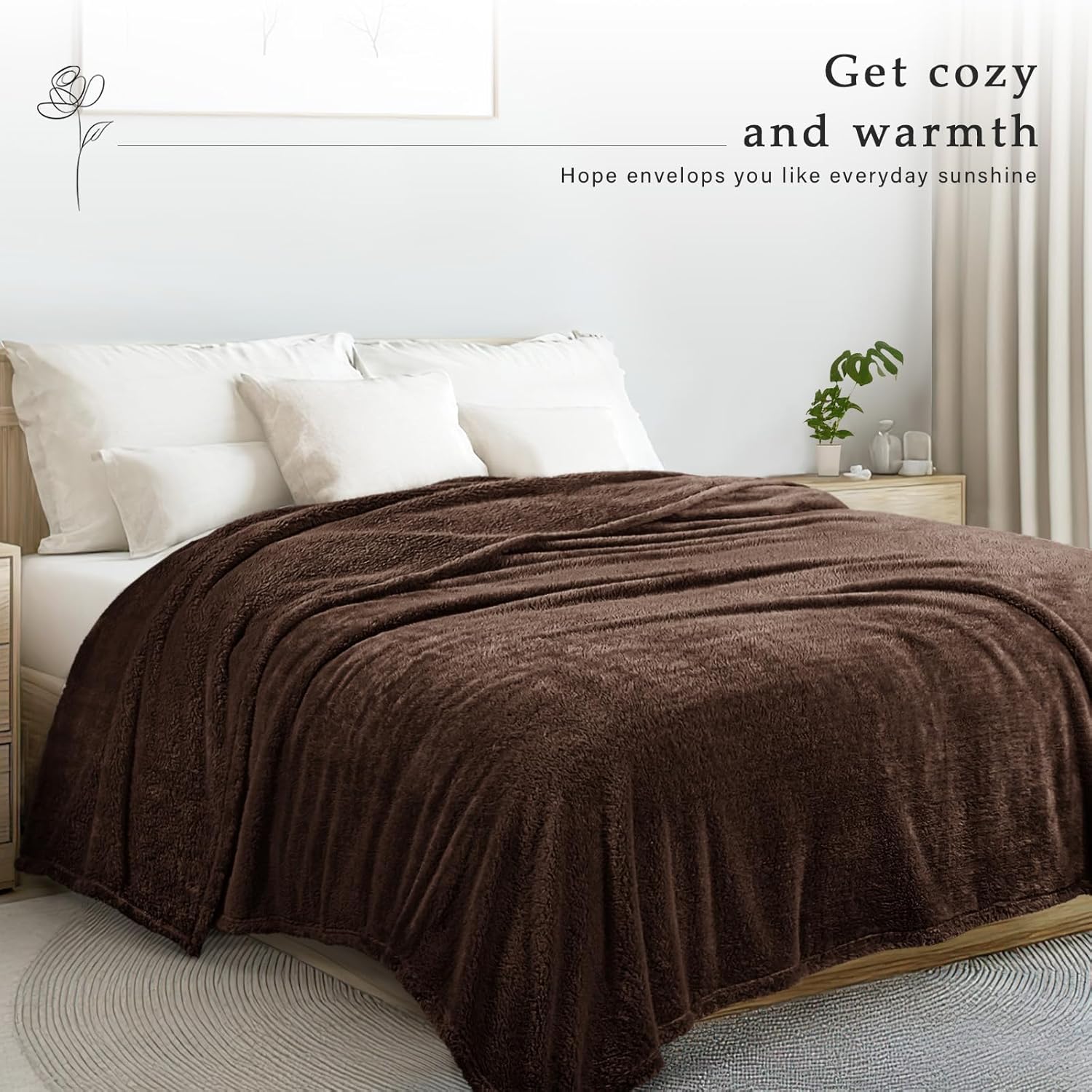 Exclusivo Mezcla Twin Size Flannel Fleece Blanket, Super Soft Velvet Plush Bed Blanket, Fuzzy Cozy and Warm for All Seasons, 60x80 Inches, Coffee