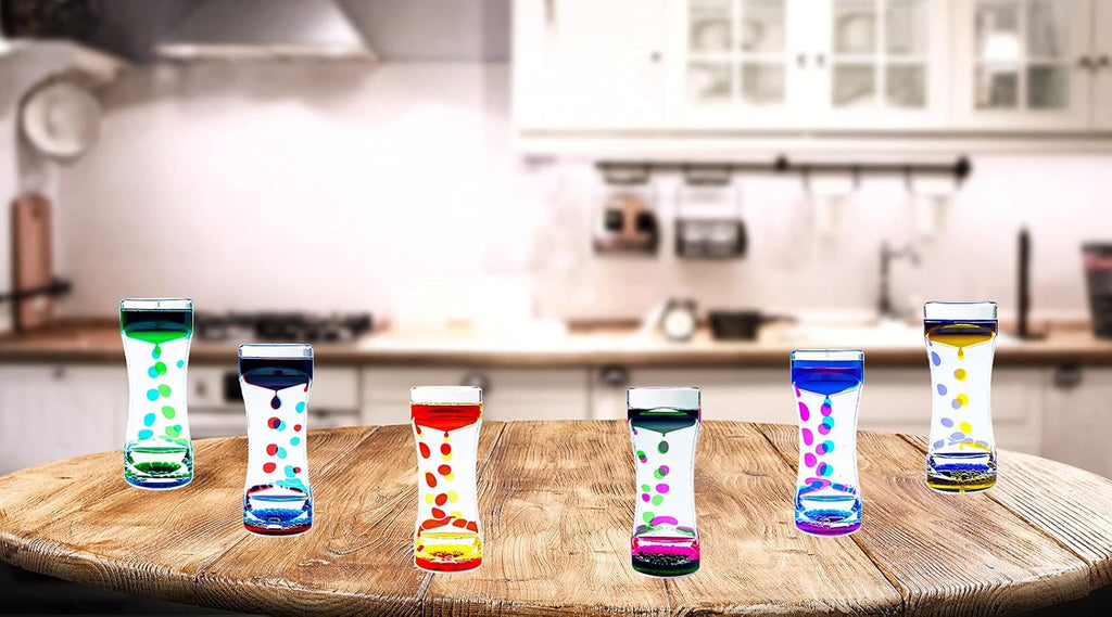 Liquid Motion Bubbler Timer Set of 6 Great Desktop Liquid Timer for Fidget Toy, Rainbow Water Timer for Autism, Activity, Drip Oil Motion Bubble Toy Sensory Play for Office Home Desktop