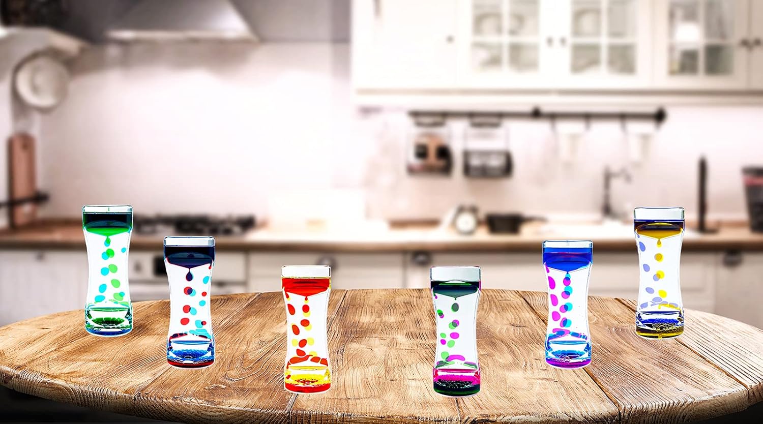 Liquid Motion Bubbler Timer Set of 6 Great Desktop Liquid Timer for Fidget Toy, Rainbow Water Timer for Autism, Activity, Drip Oil Motion Bubble Toy Sensory Play for Office Home Desktop