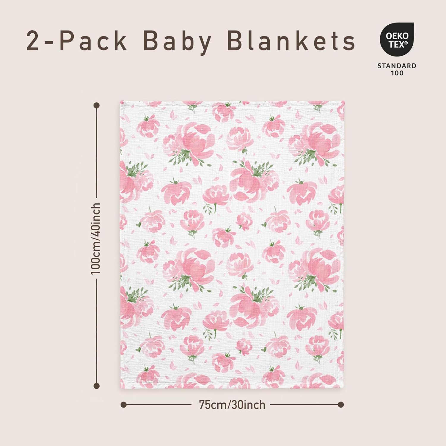 GLLQUEN BABY Blankets for Unisex Boys Girls, 2-Pack Muslin Cotton Front Soft and Breathable,and Dotted Fleece Backing, Printed Bed Nursery Minky Blankets for Newborn, Pink Flower,30 x40 inches