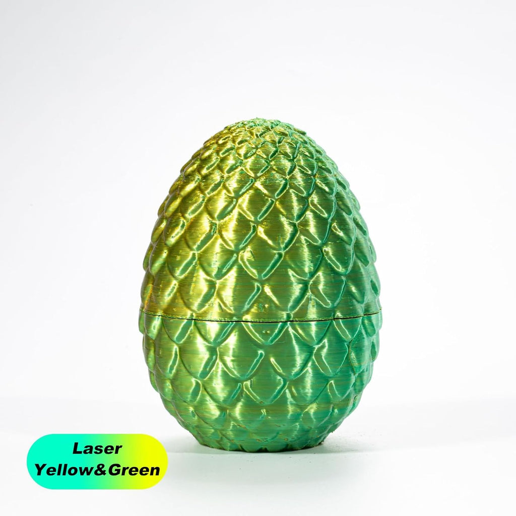 3D Printed Dragon in Egg, Full Articulated Dragon Crystal Dragon with Dragon Egg, Home Office Decor Executive Desk Toys, Adults Fidget Toys for Autism/ADHD (Laser Yellow&Green, 12")
