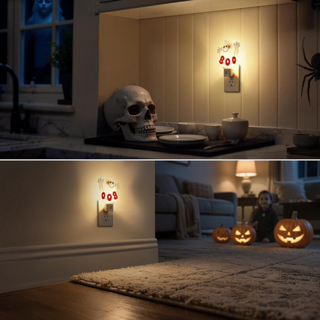 DORESshop Halloween Night Light Plug in, Ghost Night Lights Plug into Wall, Plug in Nightlight with 360° Rotatable, Cute & Funny Halloween Party Decorative for Adults,Kids,Gift, Pocky Decor,2 Pack