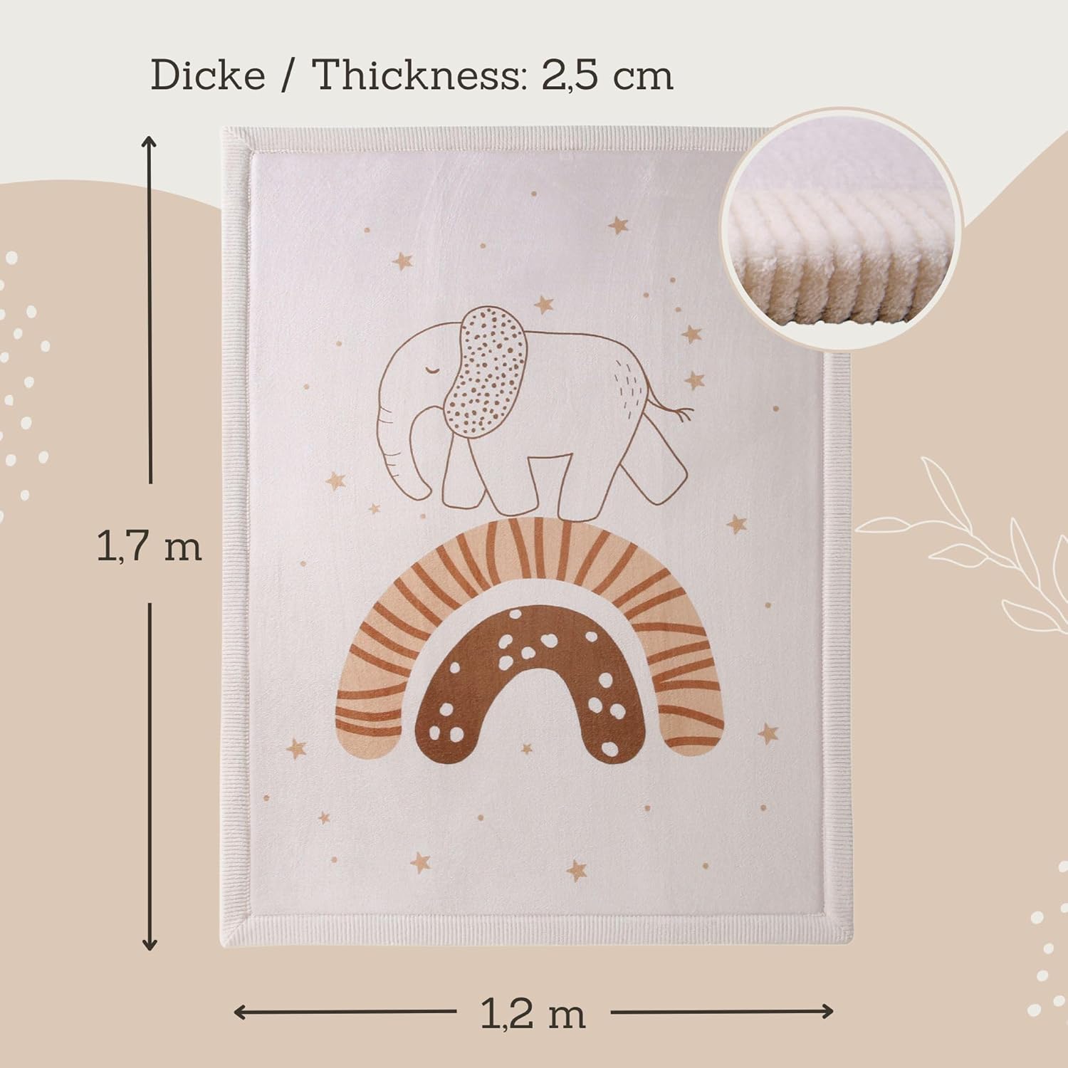 Stylish Coral Baby Play Mat for Floor 47" x 67" Rainbow Elephant – Soft 1" Thick High-Density Memory Foam Nursery Rug,Kids Rug with Non-Slip Backing for Crawling & Playing, Playroom Rug, Kids Carpet