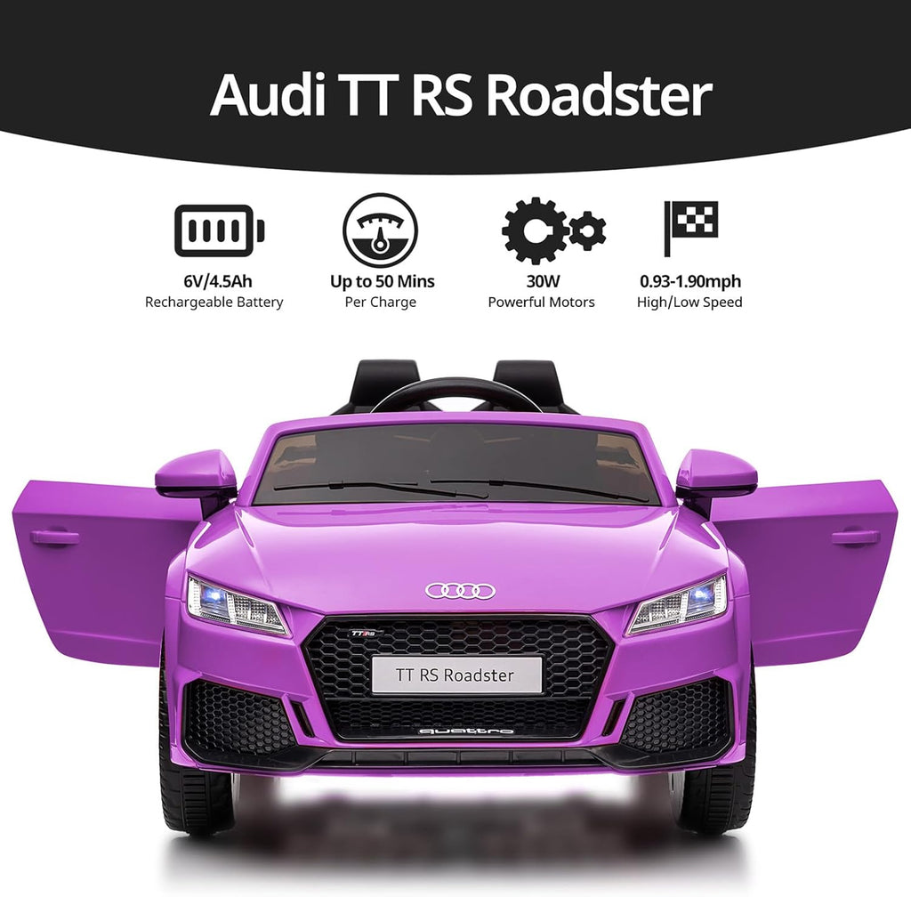 Electric Car for Kids, Licensed Audi 6V Kids Ride on Car Toy for Toddlers with Remote, Bluetooth - Purple