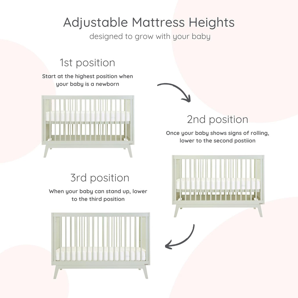 dadada Baby Soho 3-in-1 Convertible Wooden Crib to Toddler Bed - Made in Italy, GREENGUARD Gold Certified, Baby-Safe Finish, Sustainable Beech Wood, Modern Design, 3 Adjustable Heights (Sage)