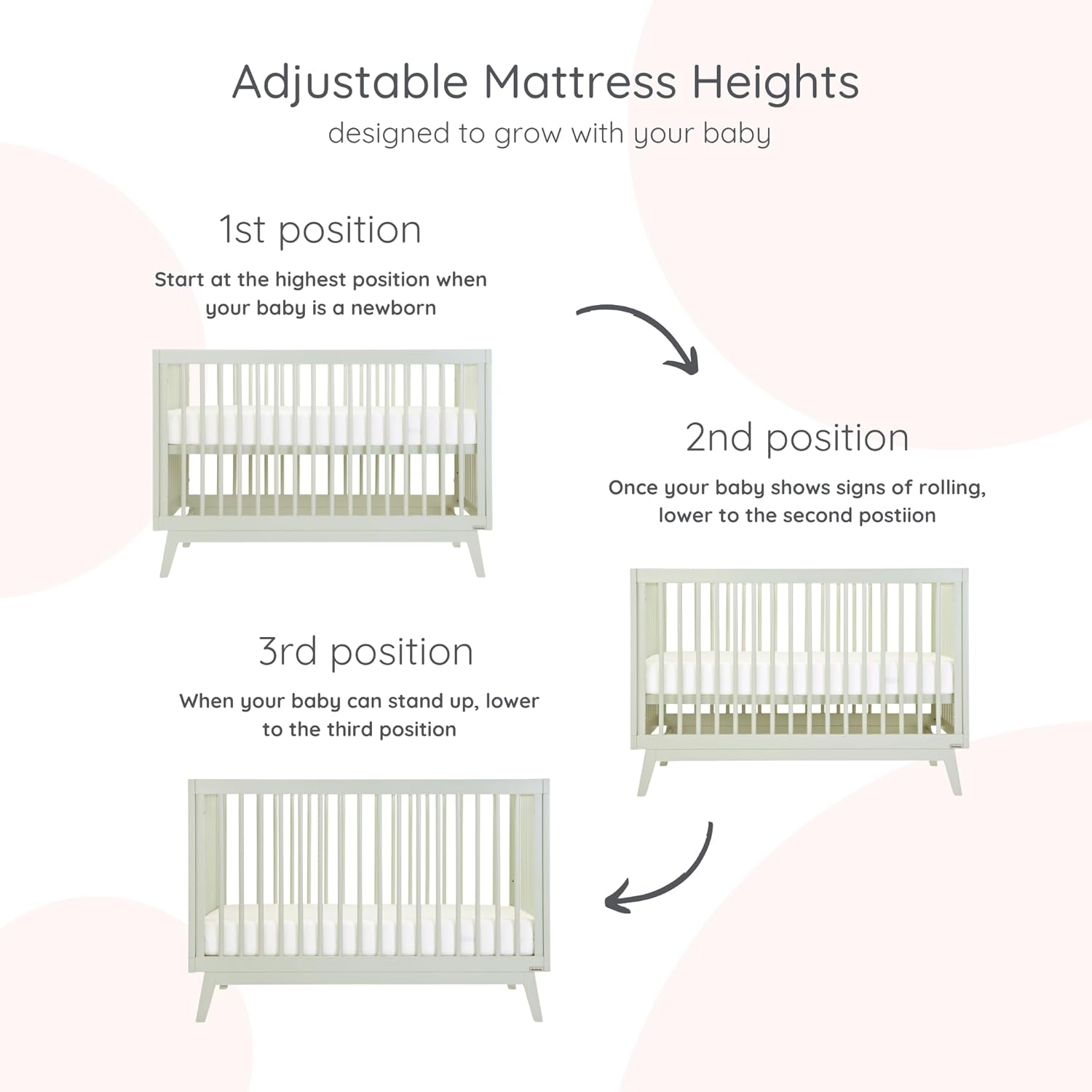 dadada Baby Soho 3-in-1 Convertible Wooden Crib to Toddler Bed - Made in Italy, GREENGUARD Gold Certified, Baby-Safe Finish, Sustainable Beech Wood, Modern Design, 3 Adjustable Heights (Sage)