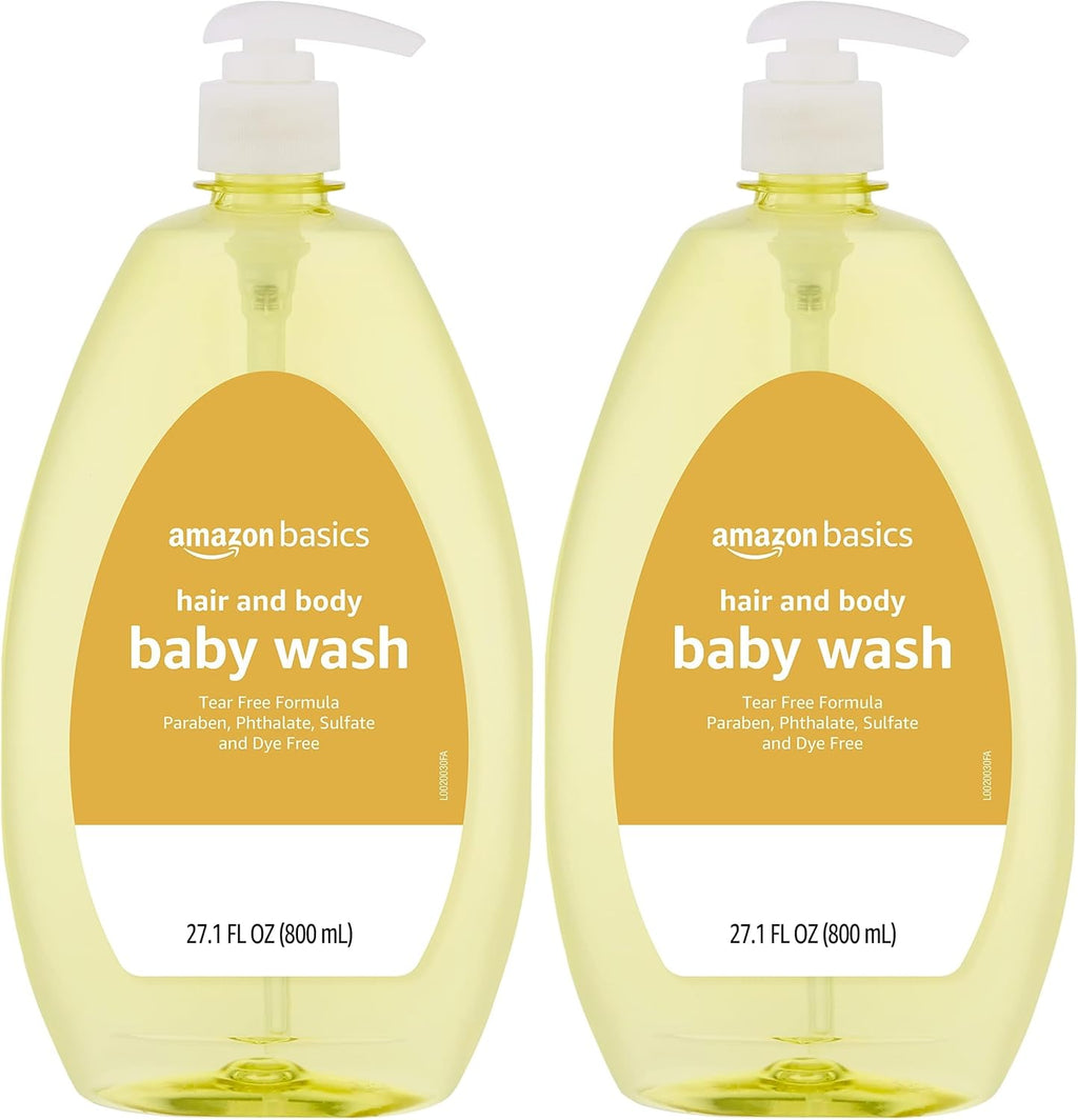Amazon Basics Tear-Free Baby Hair and Body Wash, 27.1 Fluid Ounce, Lightly Scented, 2-Pack (Previously Solimo)