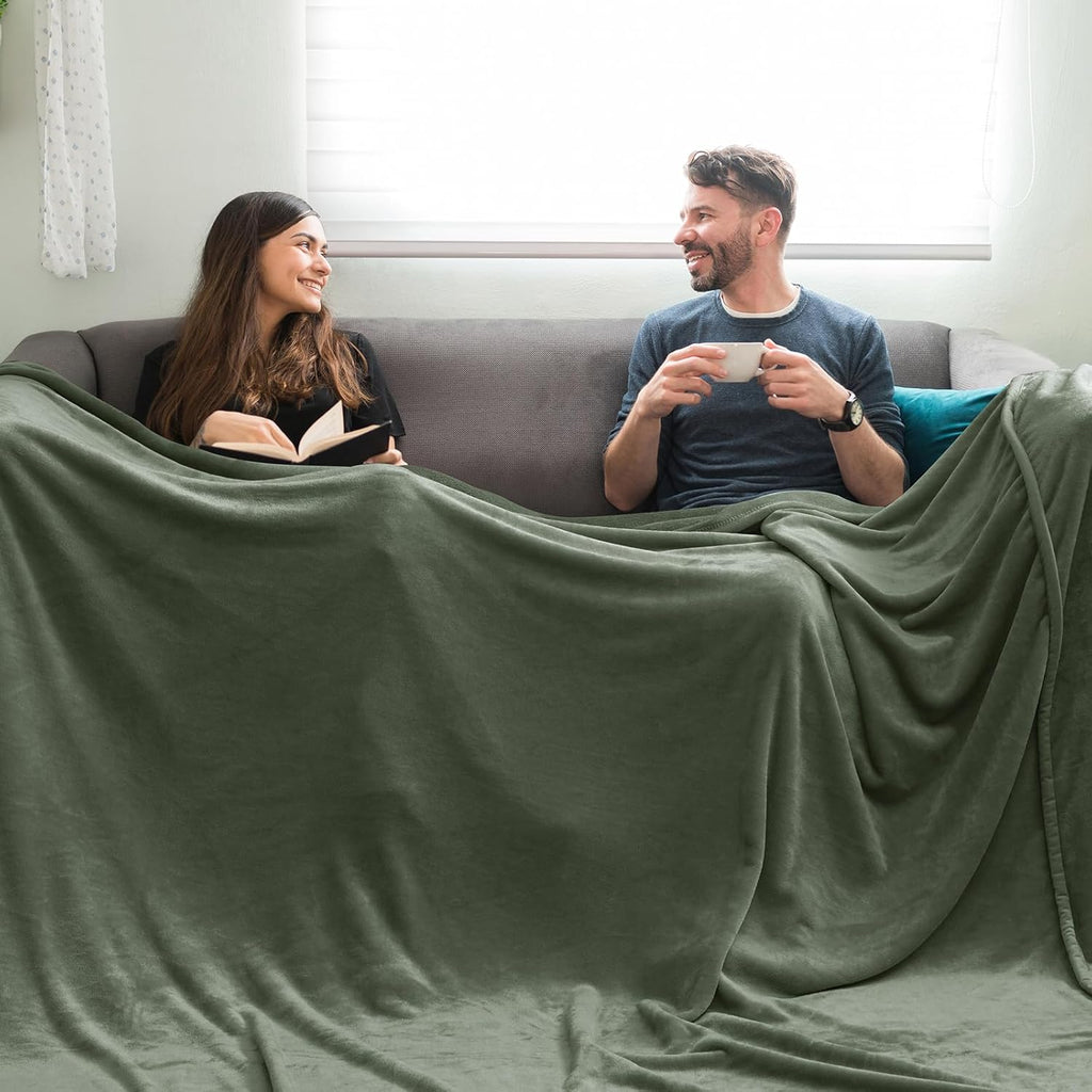 PHF Oversized King Fleece Blanket 120"x120", No Shed No Pilling Big Soft Blanket, Extra Large 10'x 10' Lightweight for Bed, Sofa Travel and Camping, Suitable for All Season, Olive Green
