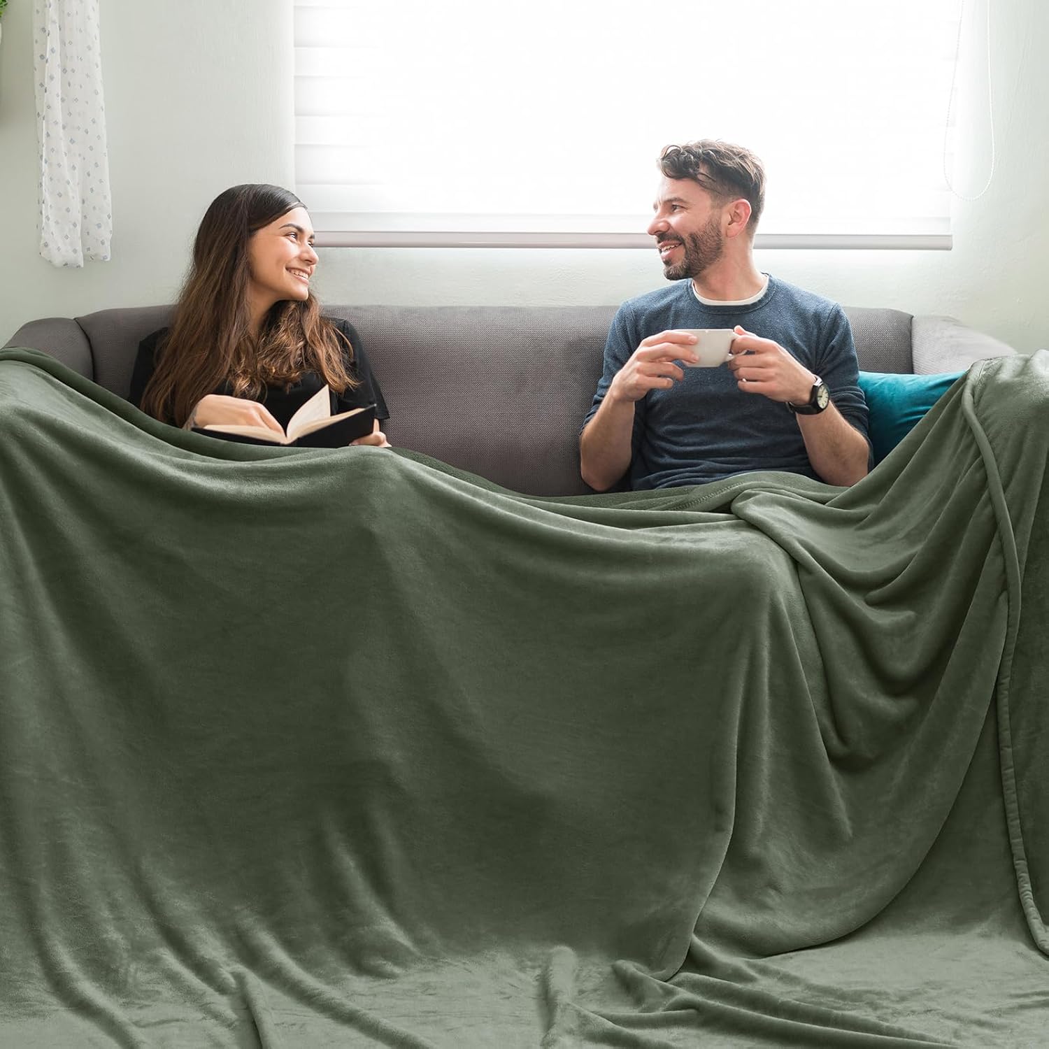 PHF Oversized King Fleece Blanket 120"x120", No Shed No Pilling Big Soft Blanket, Extra Large 10'x 10' Lightweight for Bed, Sofa Travel and Camping, Suitable for All Season, Olive Green