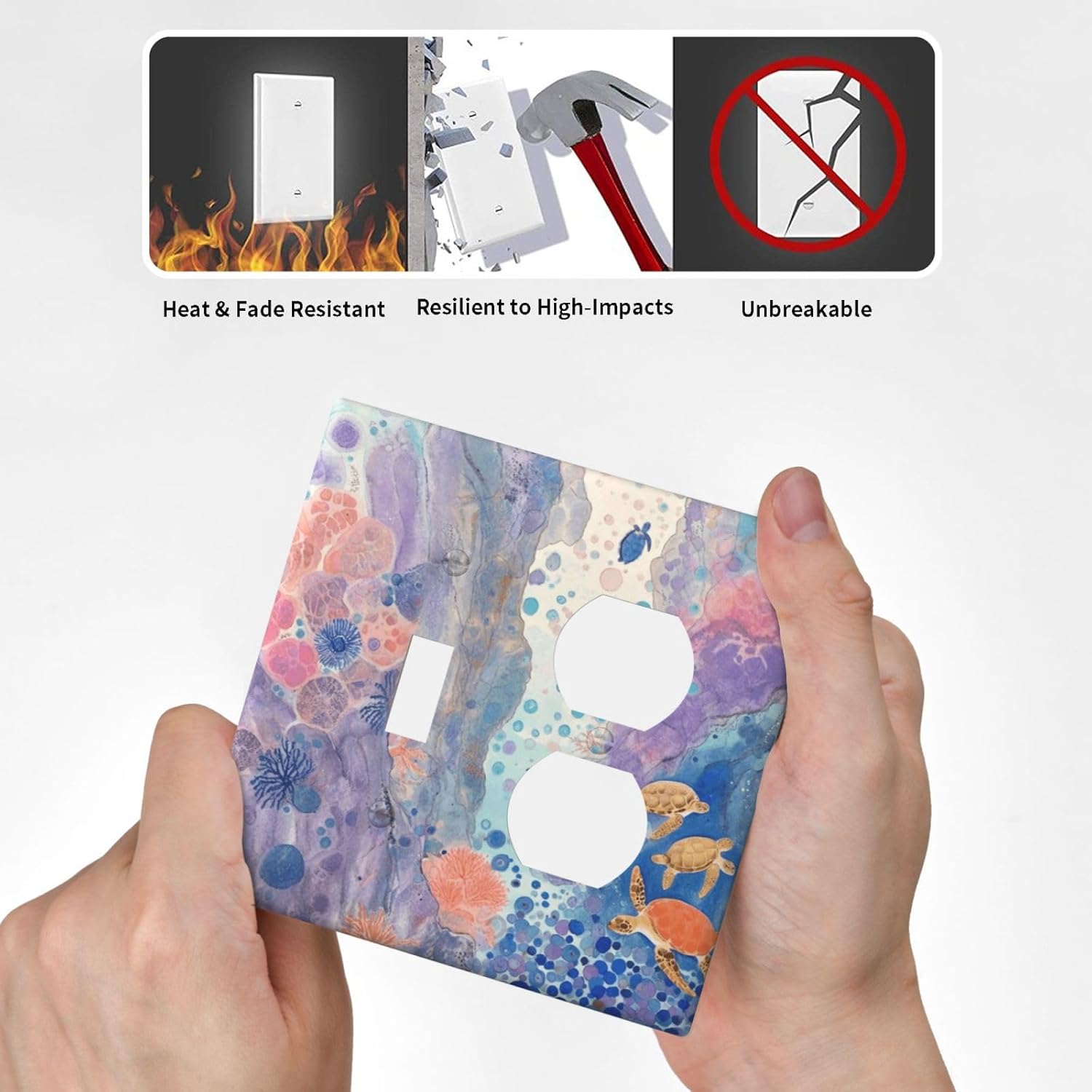 Turtle Coral Fish Watercolor Colorful Underwater World Wallplates 1 Toggle 1 Duplex Switch Plate Electrical GFCI Faceplate Decorative Light Switch Covers for Kids Room Home Decor