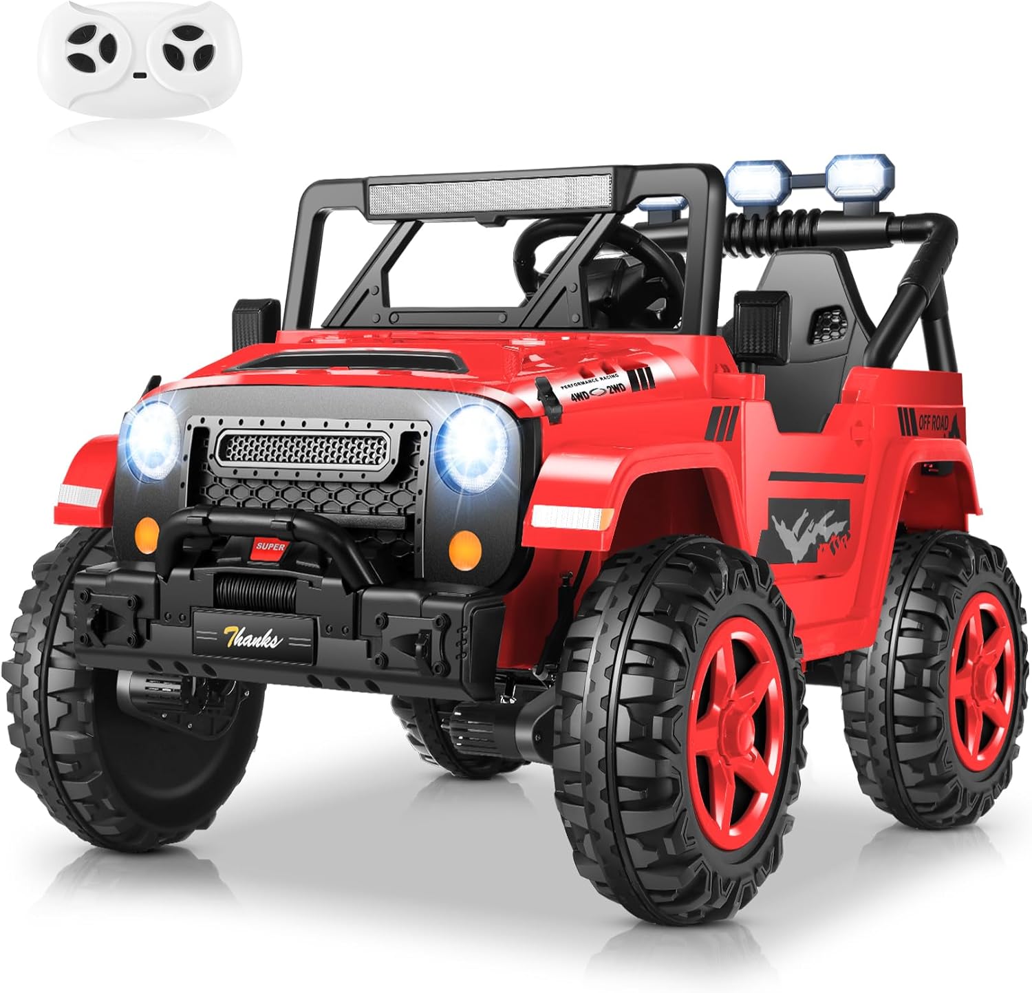 Hikole 24V Kids Electric Car with Remote Control - 4WD/2WD Switchable Two Seater Ride on Cars with 4x200W Powerful Engines, LED Lights, Spring Suspension, Ride on Toys for Kids Ages 4-8, Red