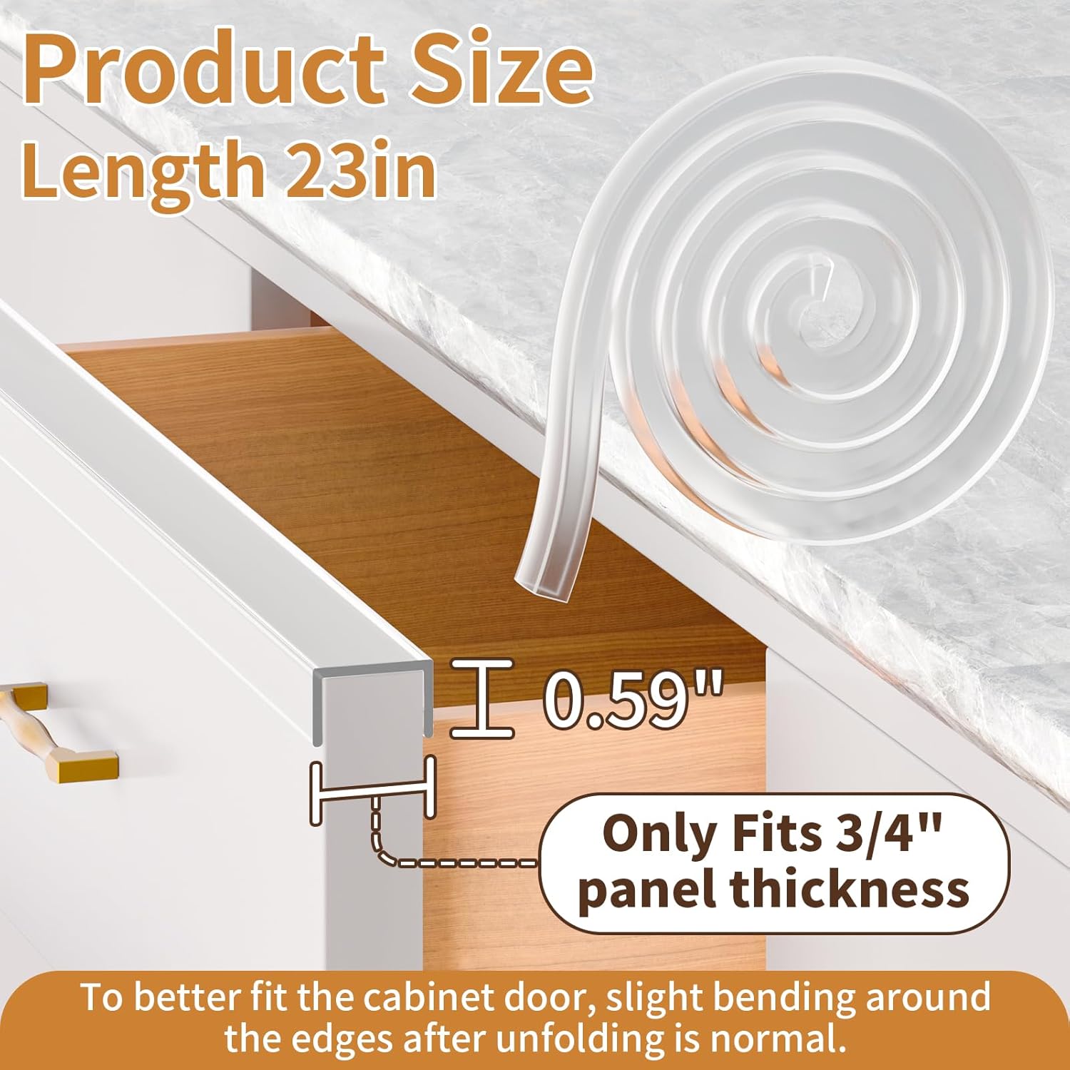 Cabinet Protectors for Kitchen Cabinets, Cabinet Door Edge Protector PVC Edge Guard Drawer Protector Prevent Wear, Chipping, Discoloration, Bumpers Clear, 3/4" Thick, 23'' Length