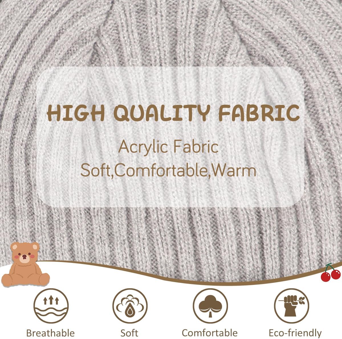 Personalized Baby Beanies Hats, Custom Embroidered Name Knitted Toddler Winter Bear Ear Hat