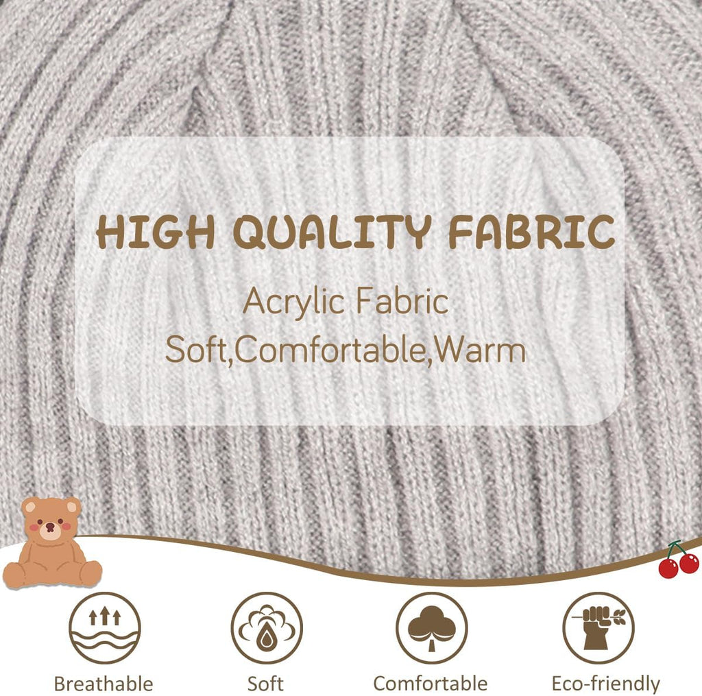 Personalized Baby Beanies Hats, Custom Embroidered Name Knitted Toddler Winter Bear Ear Hat