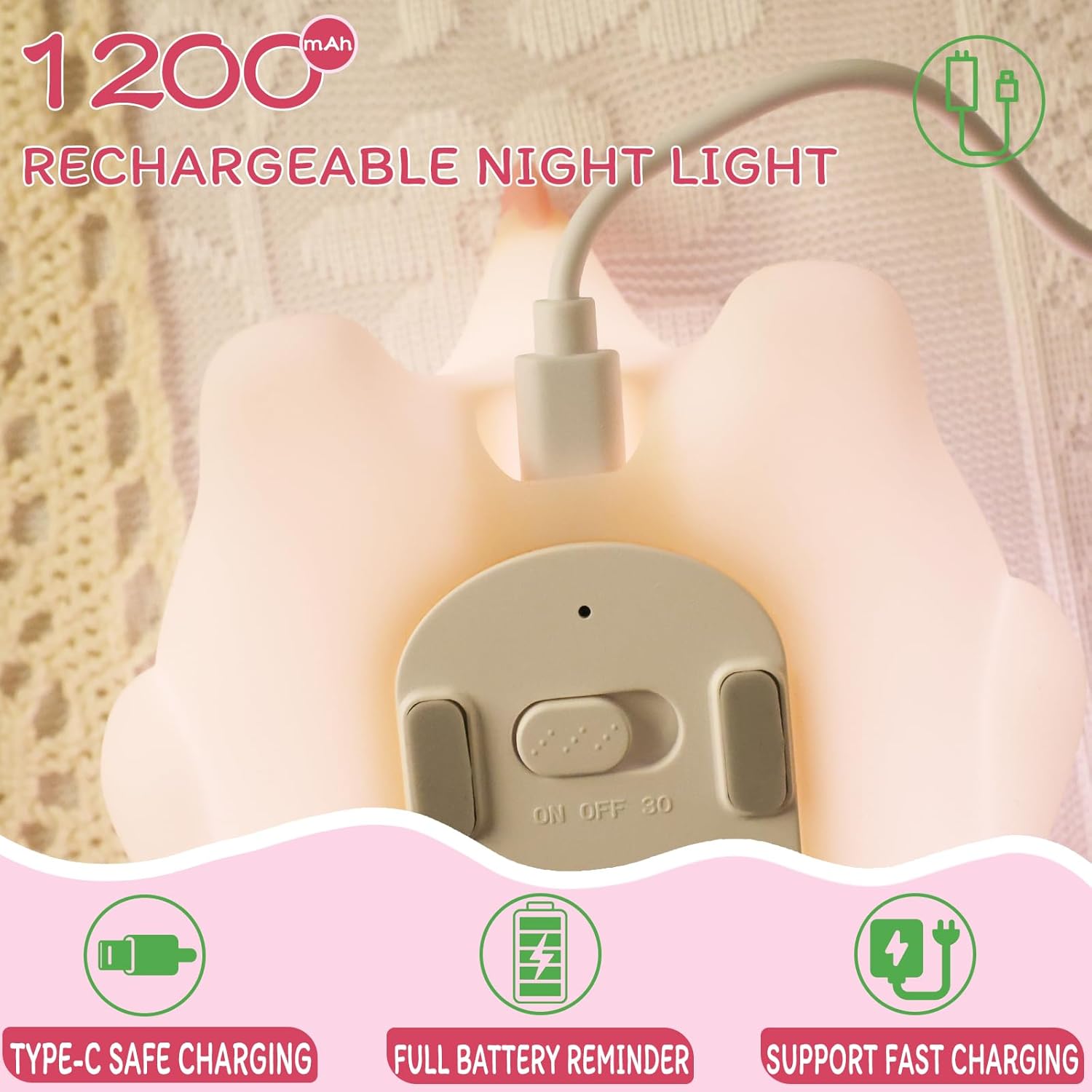 Axolotl Night Light for Kids - 3-Level Dimmable Silicone Lamp, USB-C Rechargeable Nursery Light with Auto-Off Timer for Bedroom & Breastfeeding (Squishy Animal)