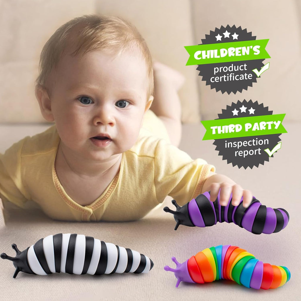 Cevioce 3 PCS Fidget Toys Slug for Adults & Kids Sensory Toys for Kids 8-12 Colorful Autism Toys for Toddlers Autistic Children Toddler Toys Age 3-4 Christmas Stocking Stuffers Gifts for Kids Teens