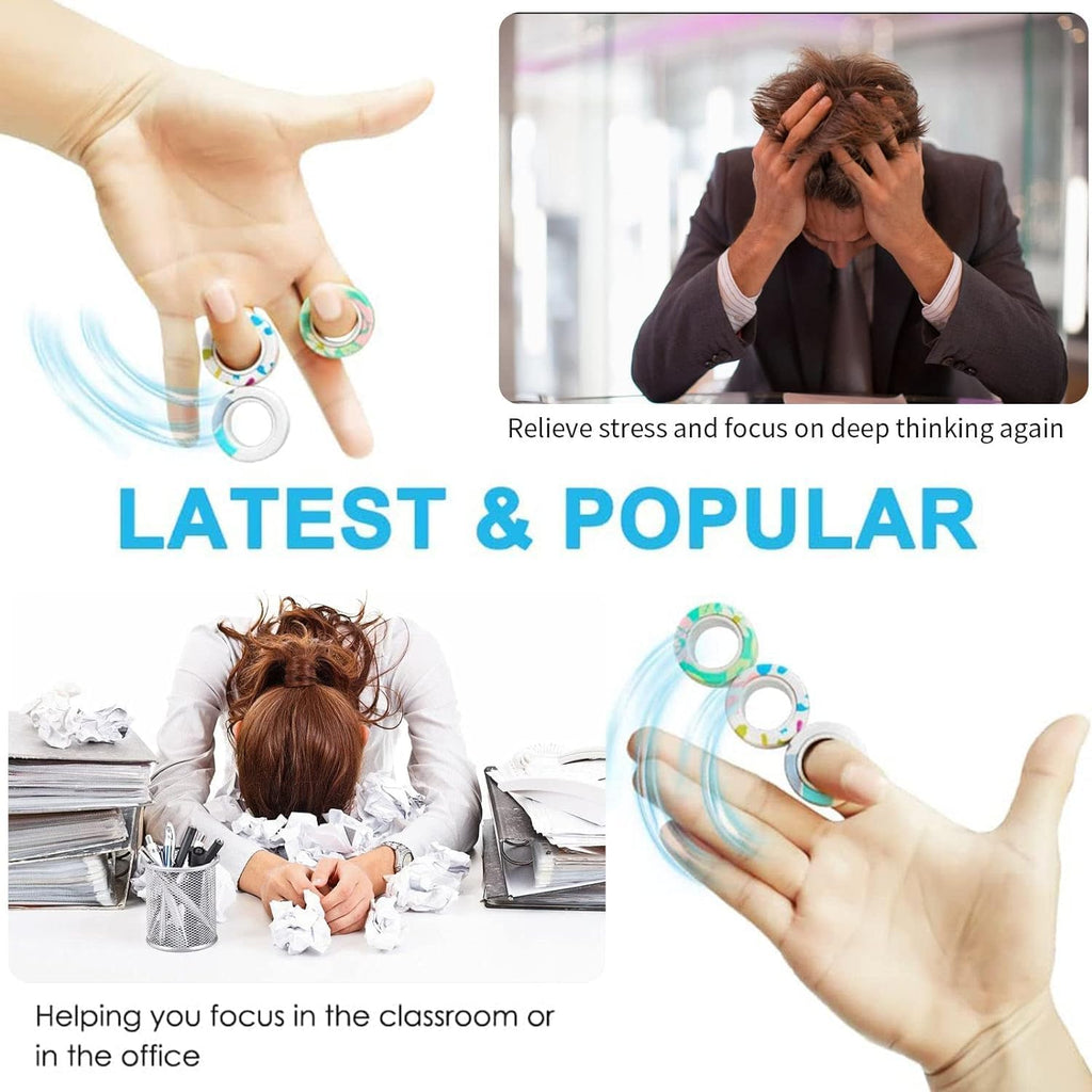 12Pcs Magnetic Rings Fidget Toys Spinner Set,Finger Magnet Rings Endless Hours of Fun ADHD Stress Relief Fidget Spinner for Relieve Anxiety Birthday for Adults Teens Kids