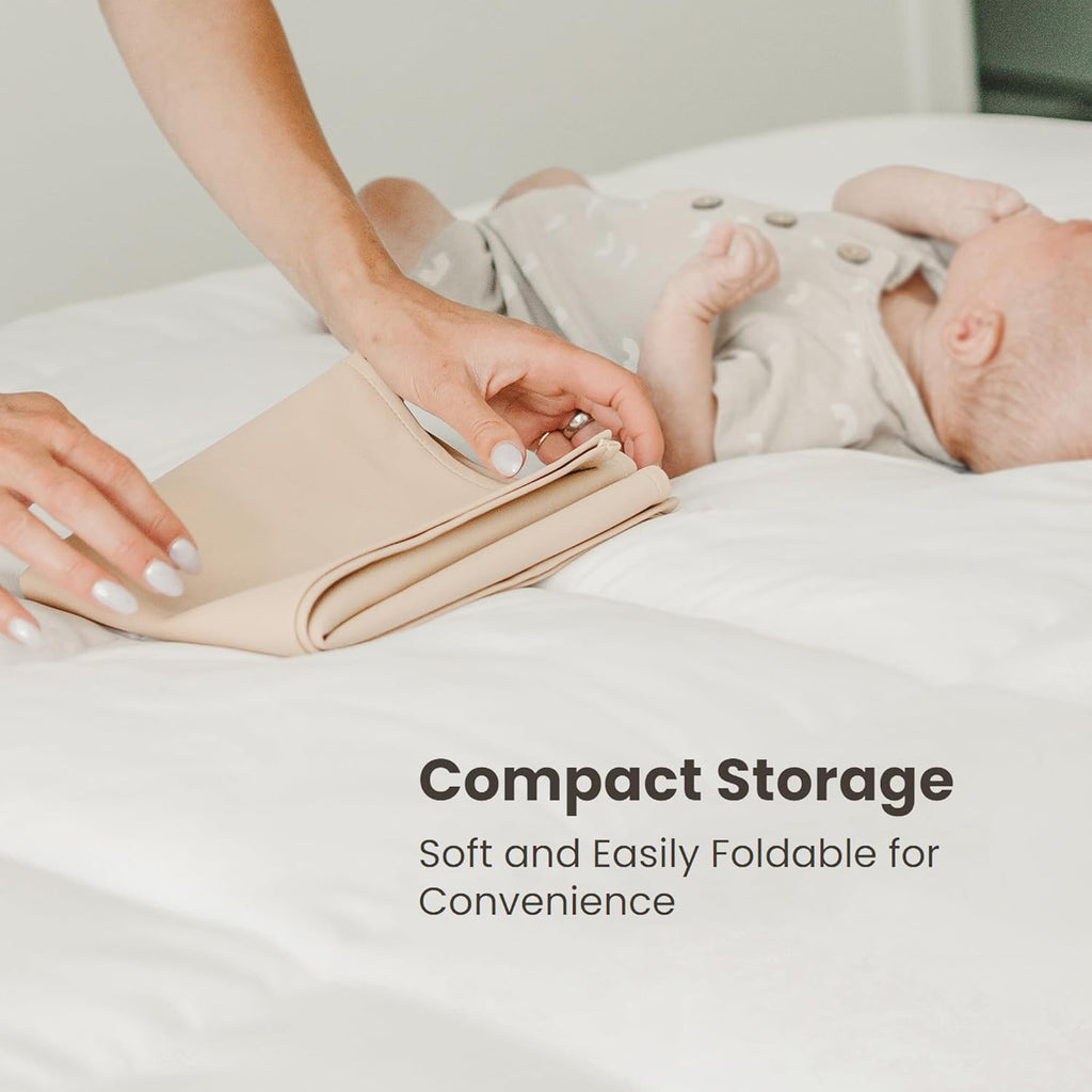 Konssy Faux Leather Baby Changing Mat, Waterproof, Wipeable & Portable Diaper Changing Pad for Travel or Home, Fits Perfectly in Diaper Bag, 32 x 20 inches (Brown,Beige)