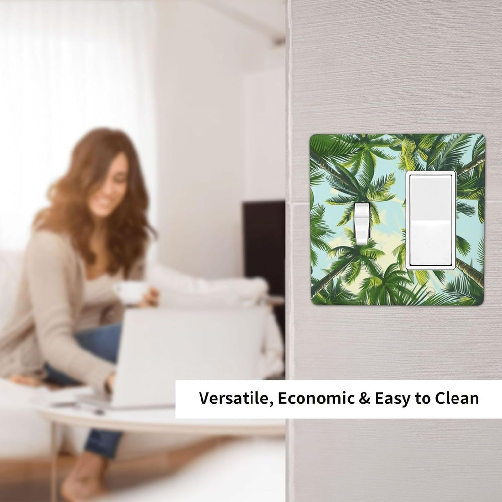 Summer Sky Coconut Palms Trees Green Plants Leaf Outlet Covers 1 Toggle 1 Rocker Combination Decorative Wall Plate Electrical Switch Plates Light Switch Cover Plate for Bed Room Living Room Decor