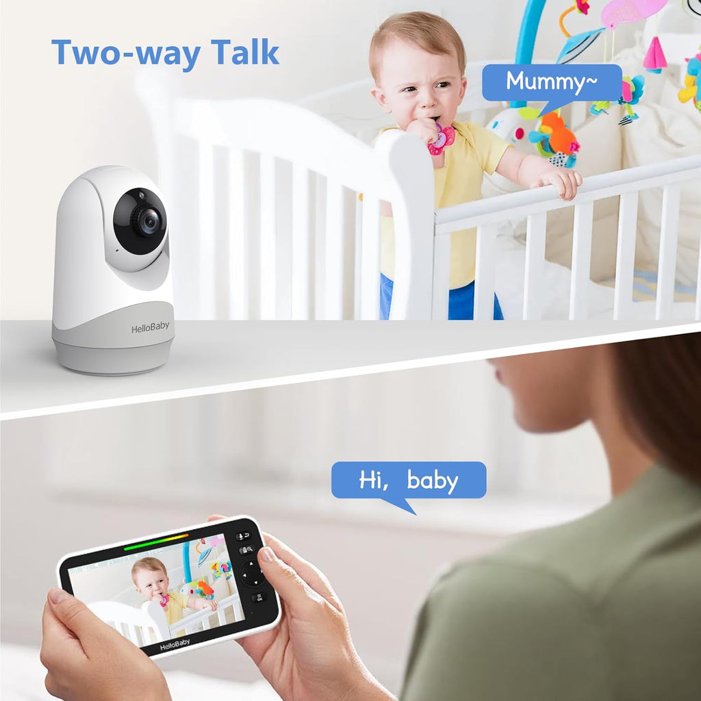 HelloBaby 6”IPS Large Screen, Video Baby Monitor with Upgraded 4000mAh Battery, 2-Way Talk, Night Vision, Pan-Tilt-Zoom, No WiFi, ECO Mode