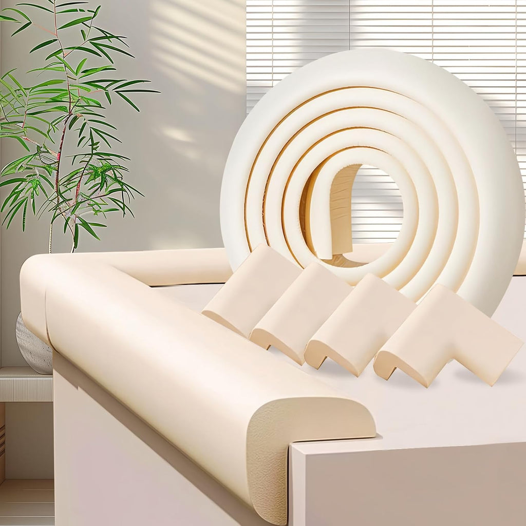 Baby Proofing Edge Corner Protector,1Roll L-Shape Soft Cabinet Door Bumper Corner Strip,4 Furniture Safety Bumper Corner Guards,Wall Protector,Self Adhesive,for Nursery,Kitchen,Fireplace,Table