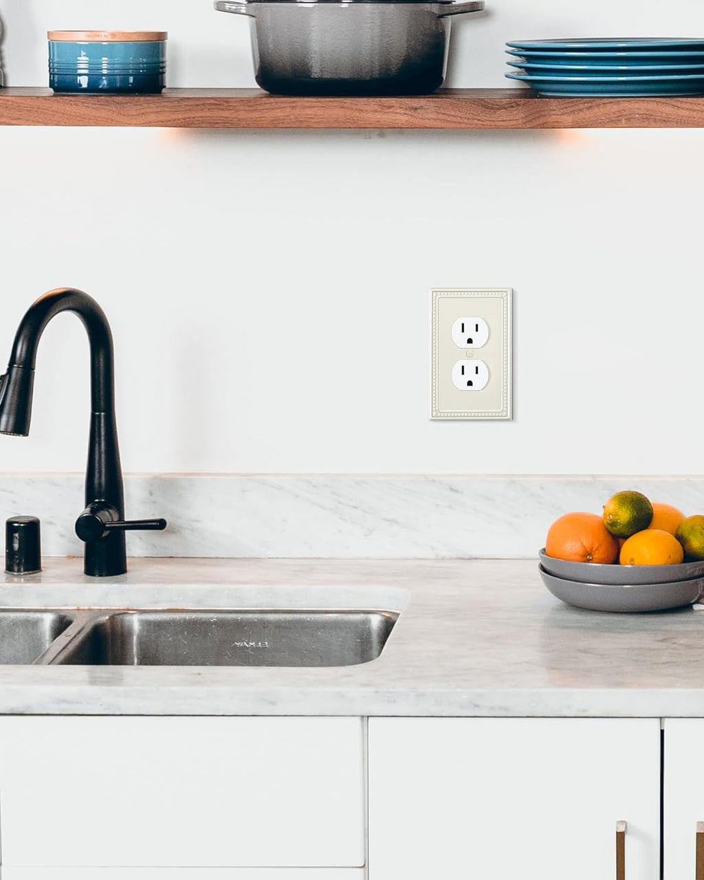 6-Pack Duplex Outlet Cover Plate, Light Almond Metal Wall Plates for Electrical Outlets, 1 Gang Receptacle Light Switch Cover, Pearls Decorative Switch Plates and Outlet Covers